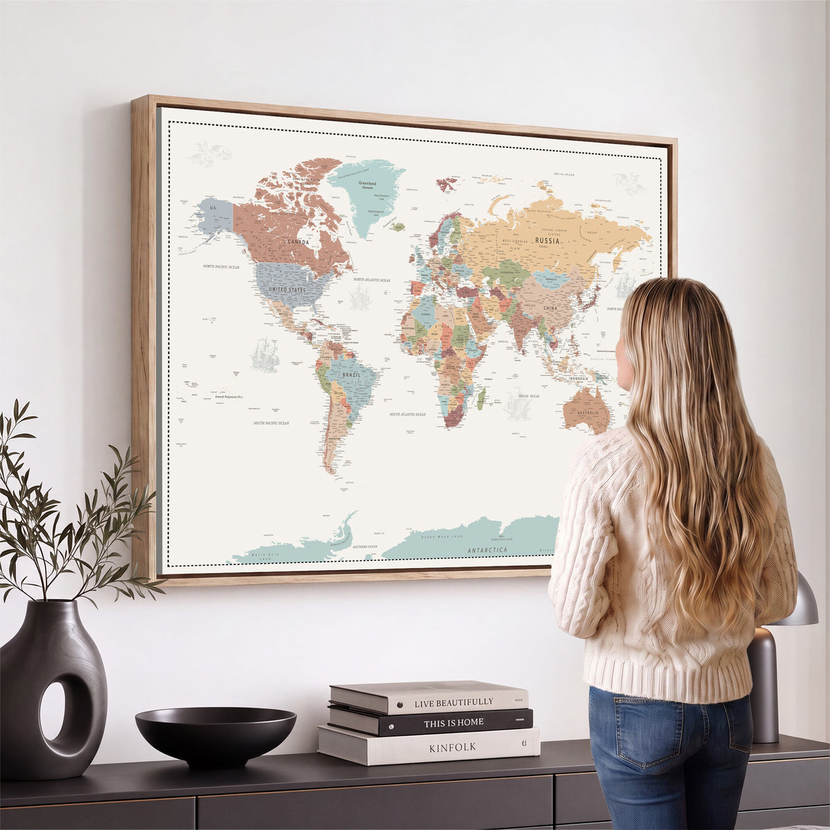 63447567-MGV-CV-36X24 - Pastel Colors World Map Wall Art Canvas Print