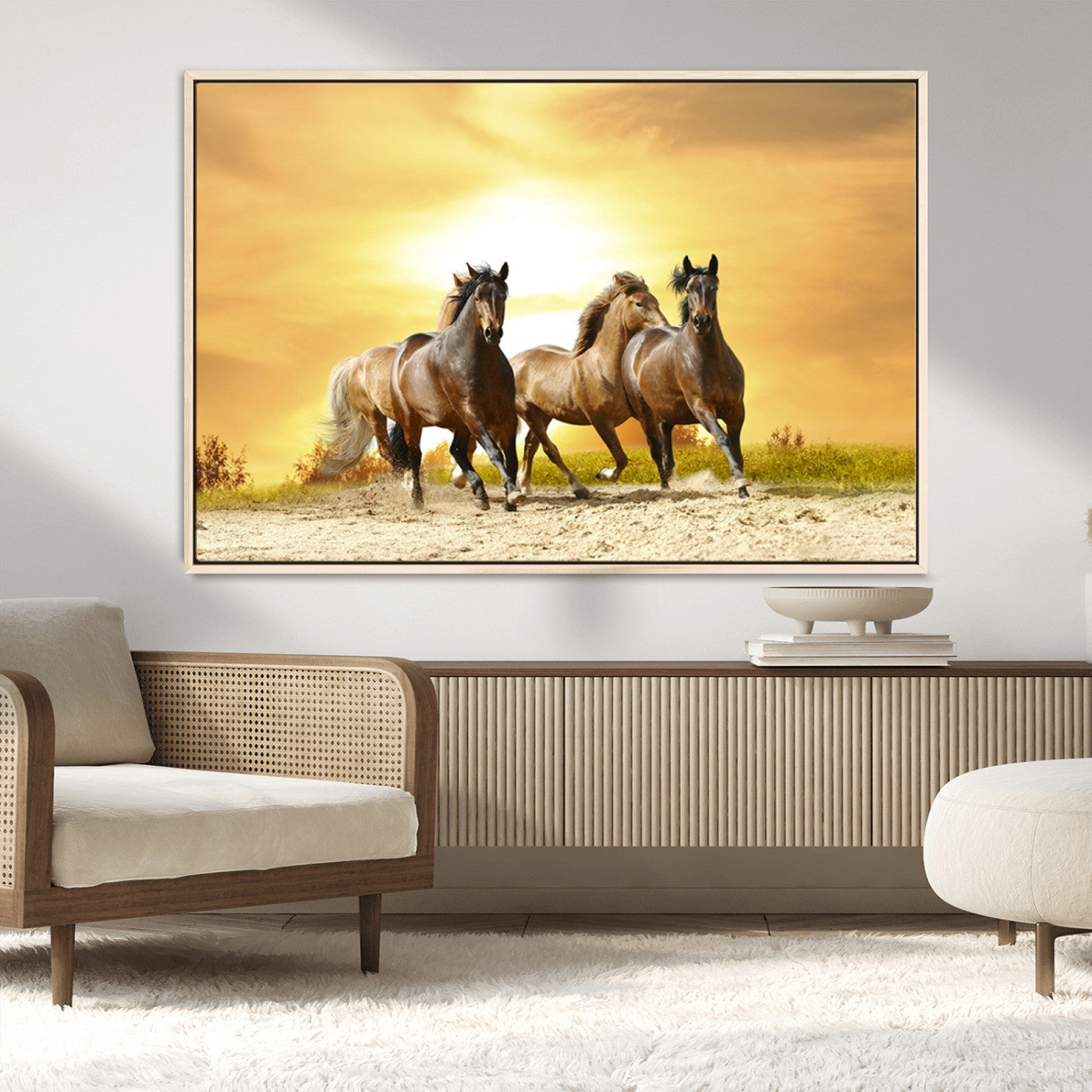 44763-MGV-CV-36X24-Wild Horses Wall Art Canvas Print – Framed Galloping Herd Animal Artwork for Home, Office, Living Room, Guest Room