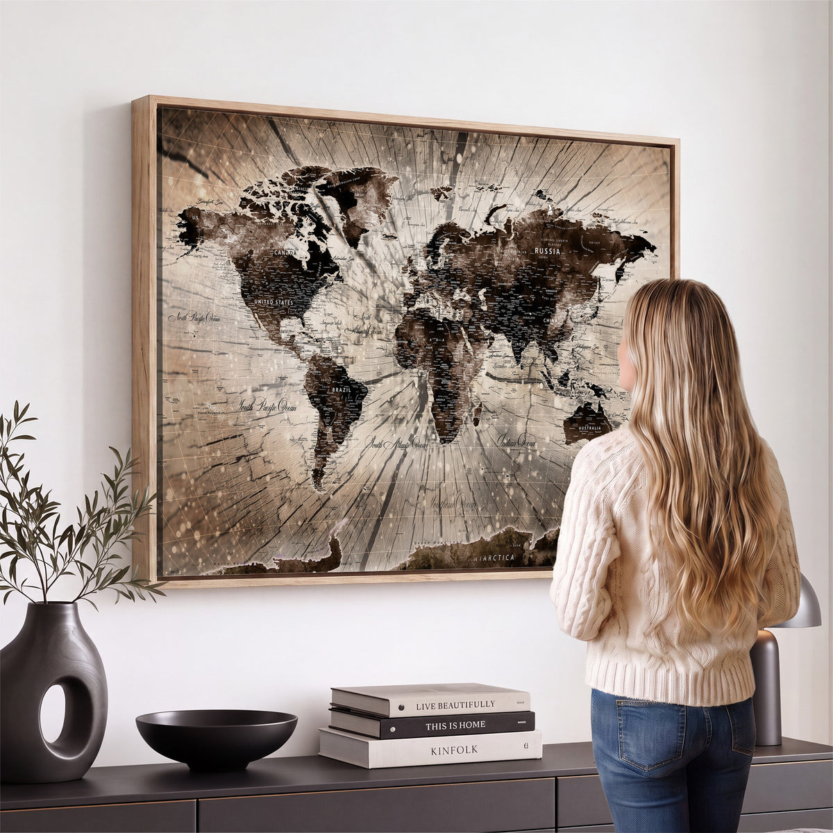 94623295-MGV-CV-36X24 - World Map Wall Art Canvas Print, Modern Decorative Framed Map Artwork Prints for Living Room, Office, Bedroom Wall Decor