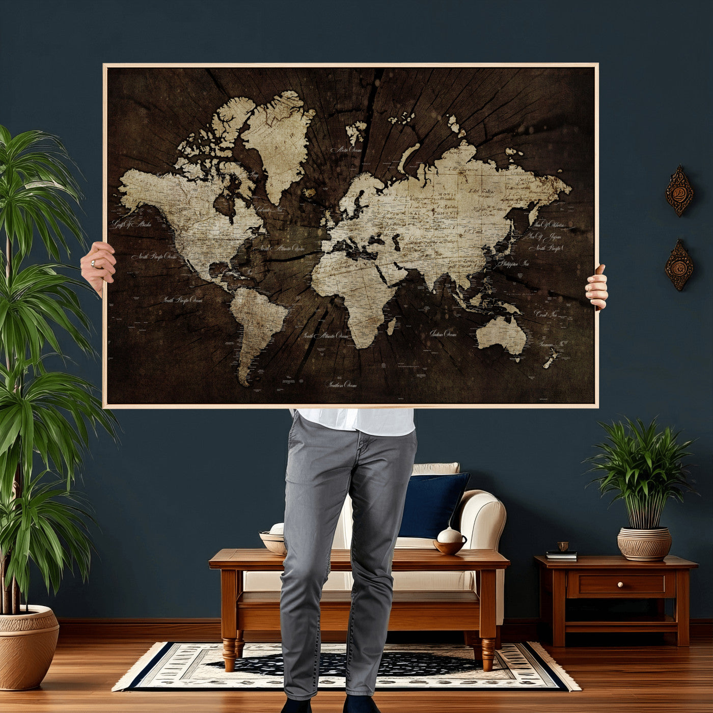 40991509-MGV-CV-36X24 - World Map Wall Art Canvas Print, Modern Decorative Framed Map Artwork Prints for Living Room, Office, Bedroom Wall Decor
