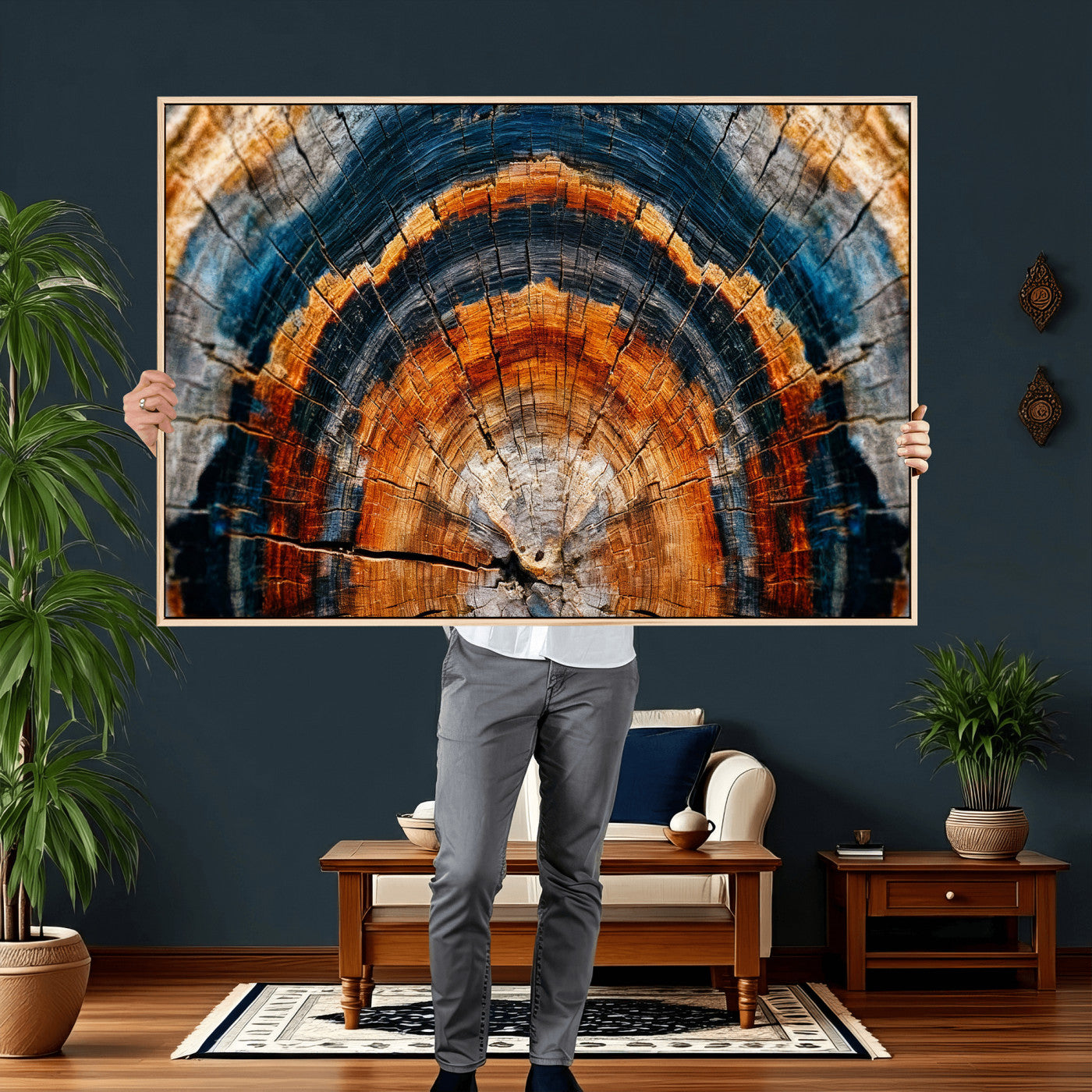 92693966N-MGV-CV-36X24 - Abstract Wood Grain Canvas Print, Tree Ring Pattern Wall Art, Framed Canvas Ready to Hang