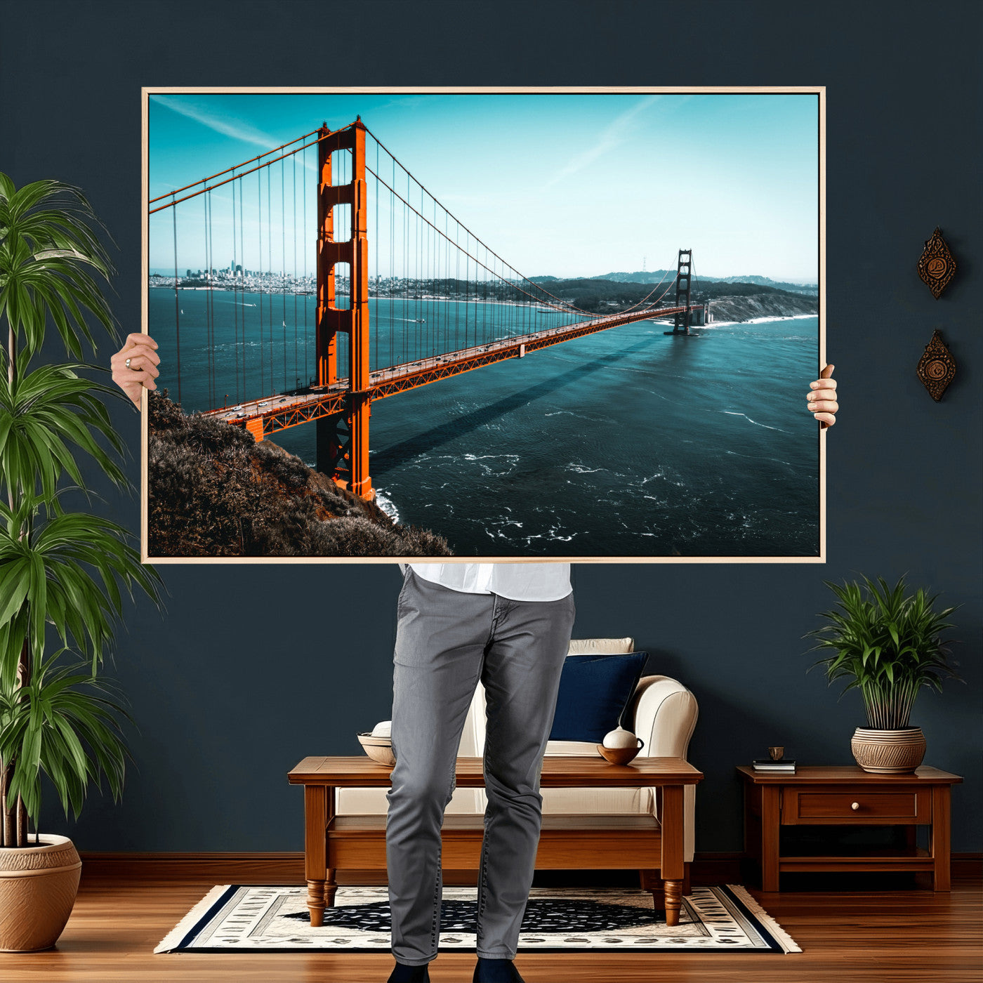 73996404-MGV-CV-36X24 - Golden Gate Bridge Wall Art Canvas Print – San Francisco Landmark Photography Artwork Print for Living Room, Office, and Modern Decor