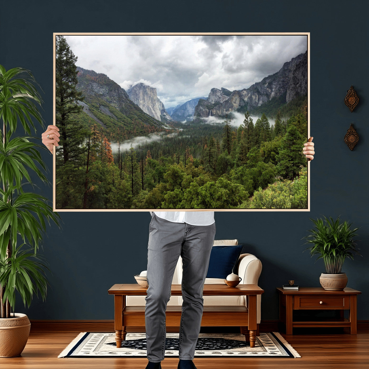 46168759-MGV-CV-36X24 - Yosemite Valley Wall Art Canvas Print, El Capitan Mountain Landscape Nature Wall Decor