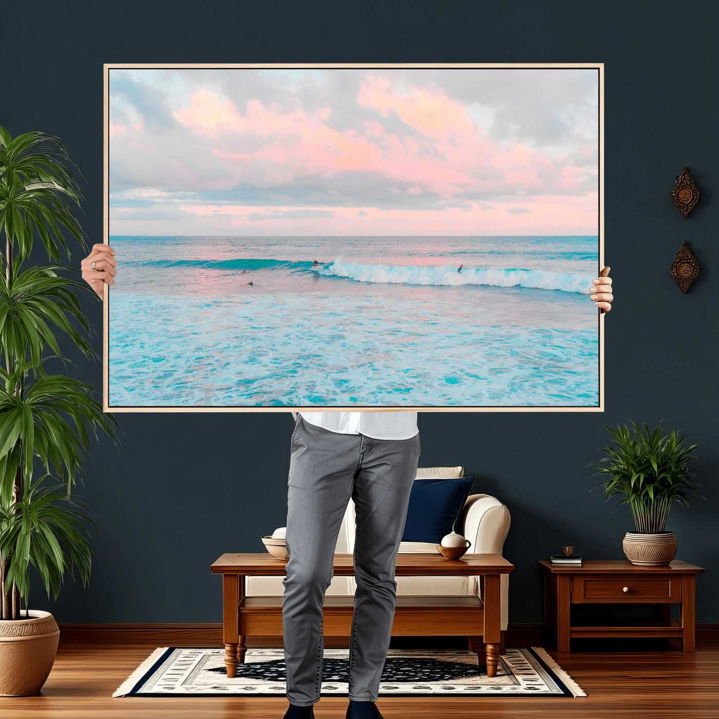 73216461-MGV-CV-36X24 - Ocean Wave Wall Art Canvas Print, Pastel Surf Seascape Photography, Coastal Beach Wall Decor