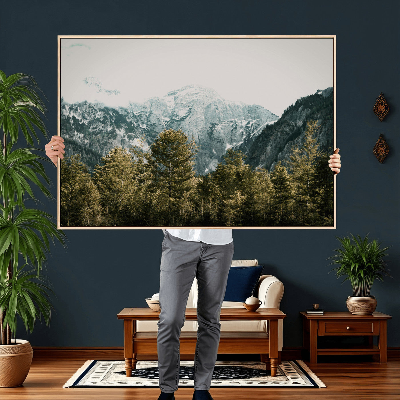 48479662-MGV-CV-36X24 - Mountain Forest Wall Art Canvas Print, Alpine Landscape Nature Photography, Moody Wilderness Wall Decor