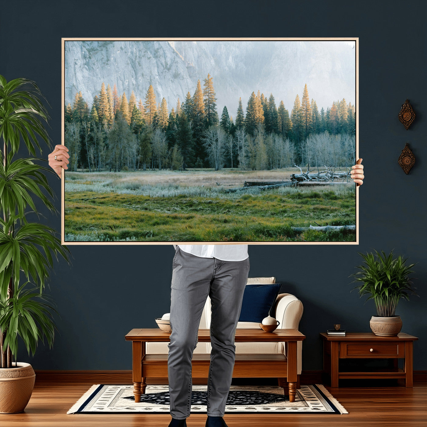 95548744-MGV-CV-36X24 - Forest Meadow Wall Art Canvas Print, Pine Tree Landscape Nature Artwork, Mountain Valley Scenic Photography, Calm Wilderness Wall Decor