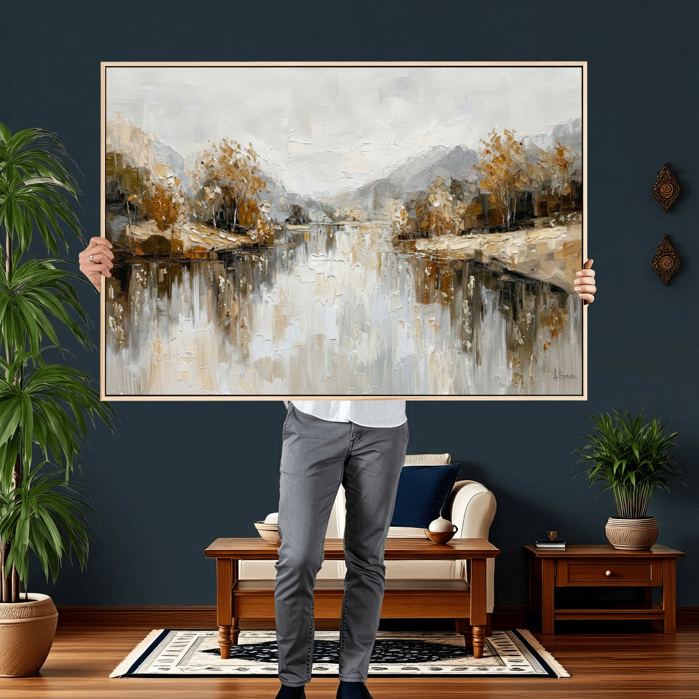 75820239-MGV-CV-36X24 - Abstract Landscape Wall Art Canvas Print, Modern Lake Printing Wall Decor for Contemporary Interiors