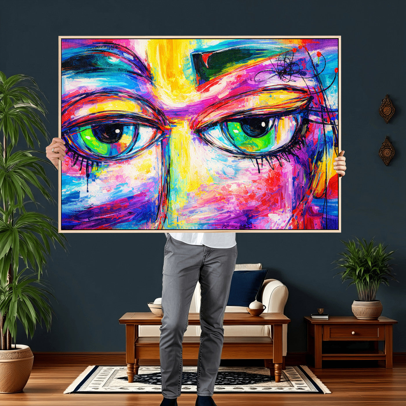 99390655-MGV-CV-36X24 - Colorful Abstract Face Wall Art Canvas Print – Modern Pop Art Portrait Artwork for Contemporary Living Room Decor