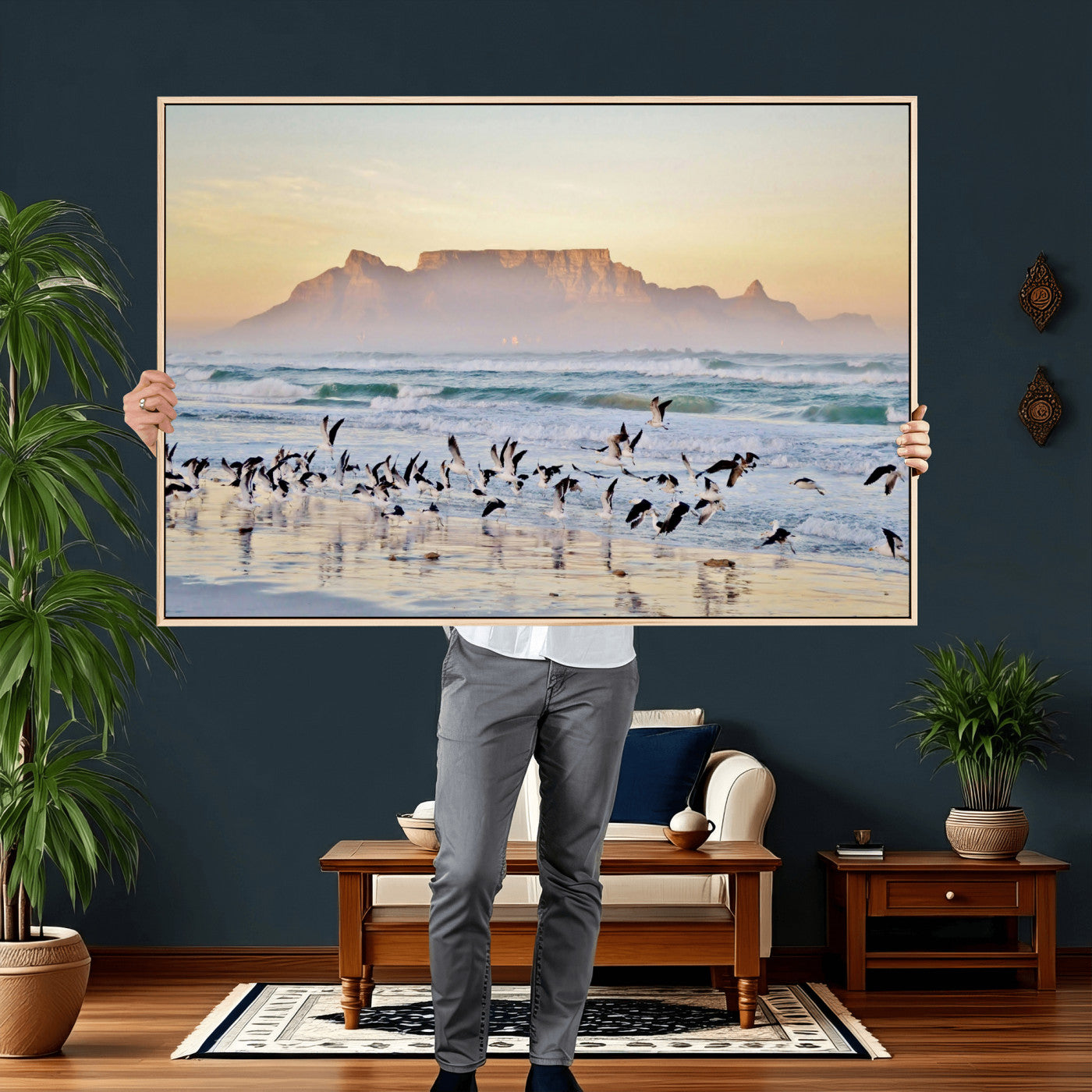 78989362-MGV-CV-36X24 - Seagulls Over Ocean Wall Art Canvas Print – Coastal Beach Landscape Artwork for Living Room Decor