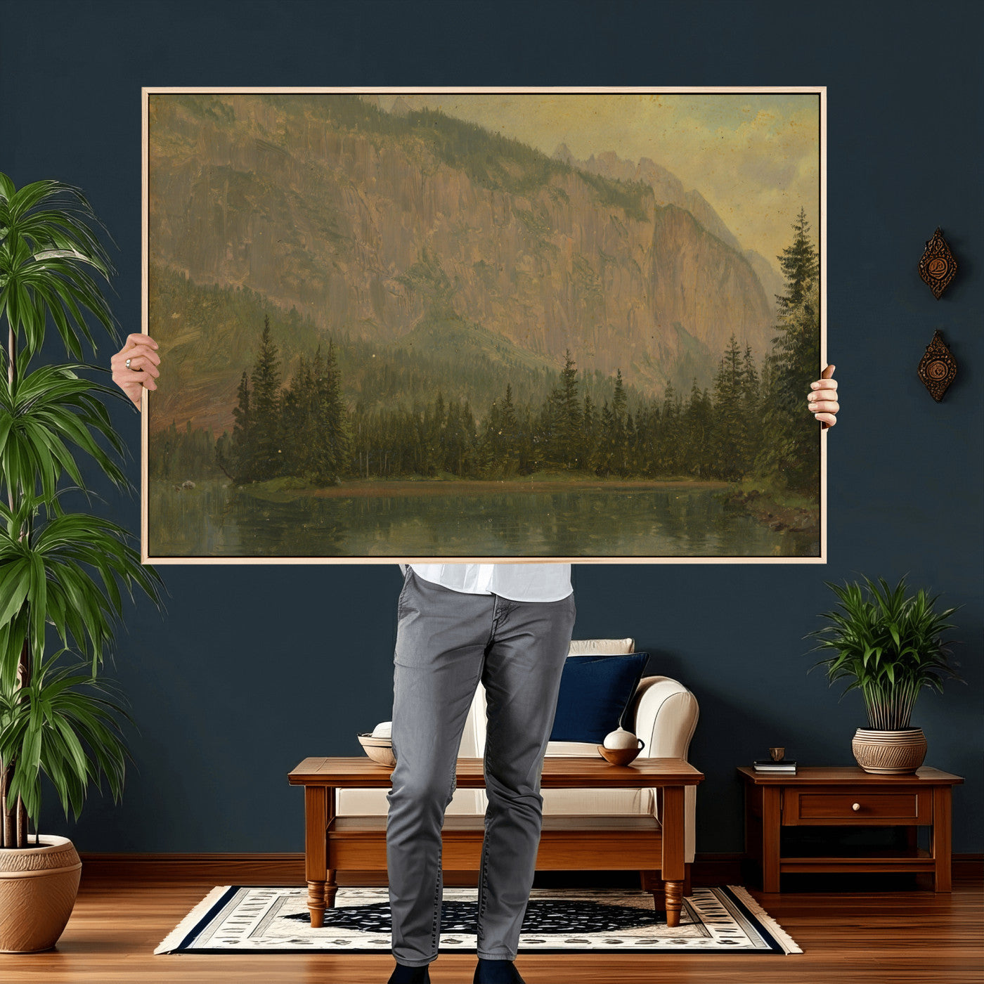 76844524-MGV-CV-36X24 - Frederic Edwin Church Hintersee Canvas Print, Hudson River School Mountain Lake Painting 1868, American Romantic Landscape, Vintage Nature Wall Art