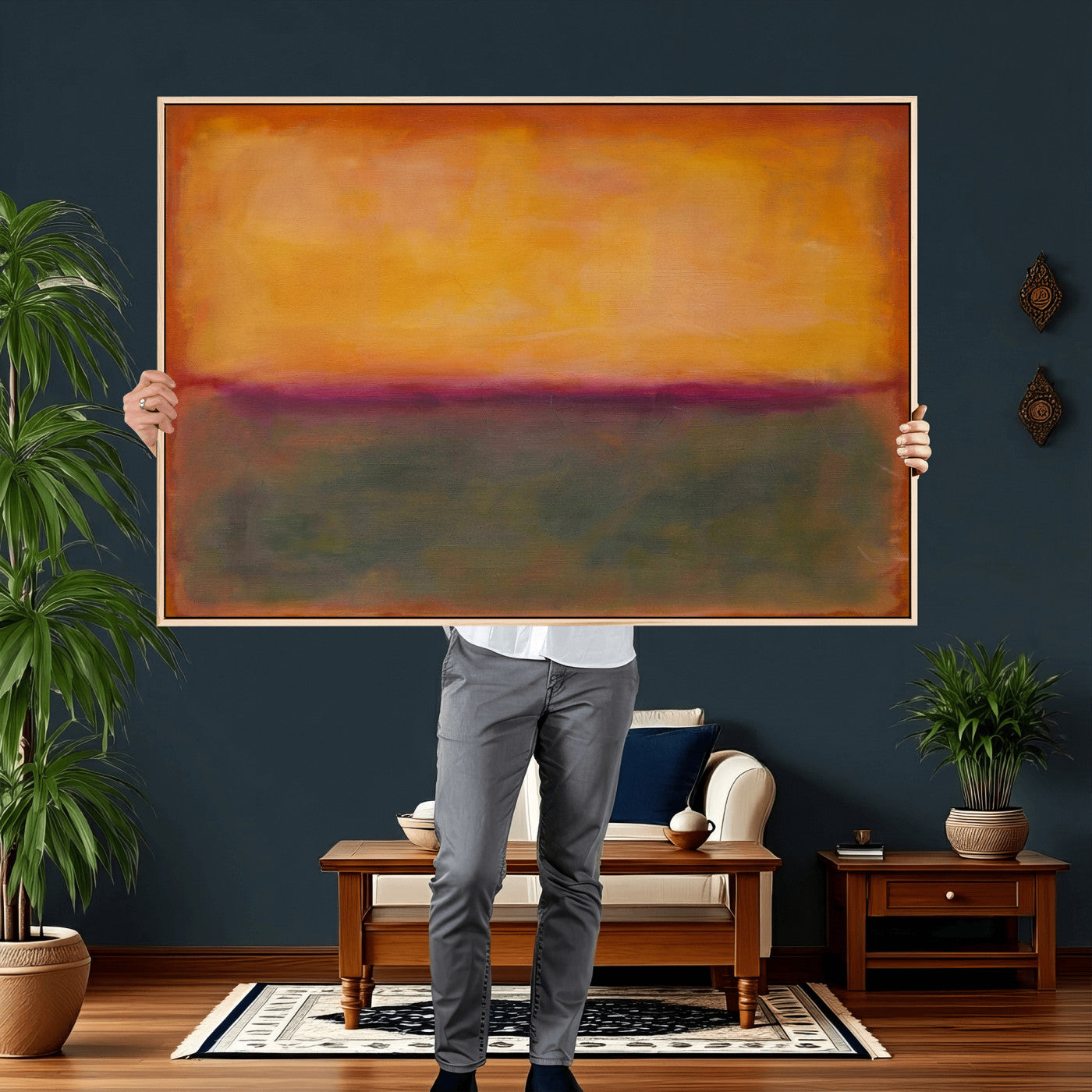 21628300-MGV-CV-36X24 - Abstract Color Field Wall Art Canvas Print, Framed Minimalist Horizon Artwork for Living Room Bedroom Office