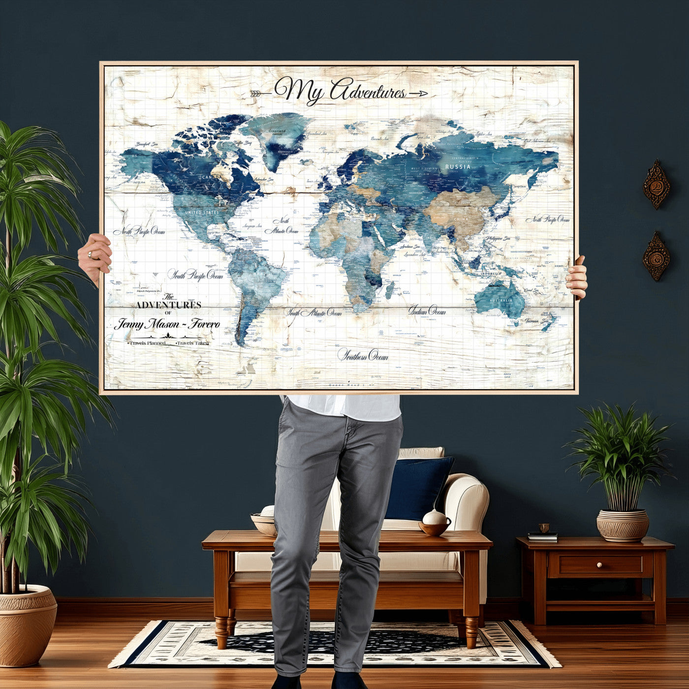 18761277-MGV-CV-36X24 - Watercolor World Map Canvas Wall Art Print – Abstract Colorful Travel Wall Decor