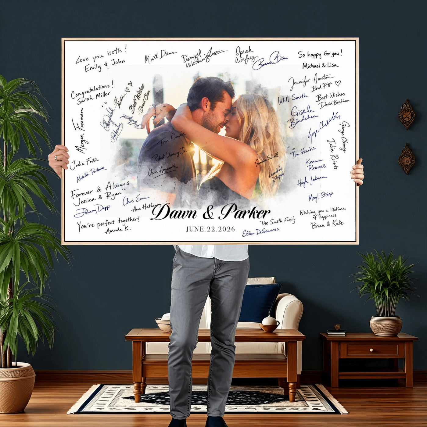 14788122-MGV-CV-36X24 - Wedding Guest Book Alternative Wall Art Canvas Print, Personalized Wedding Signature Poster, Custom Couple Photo Guestbook Canvas, Bridal Shower Reception Decor