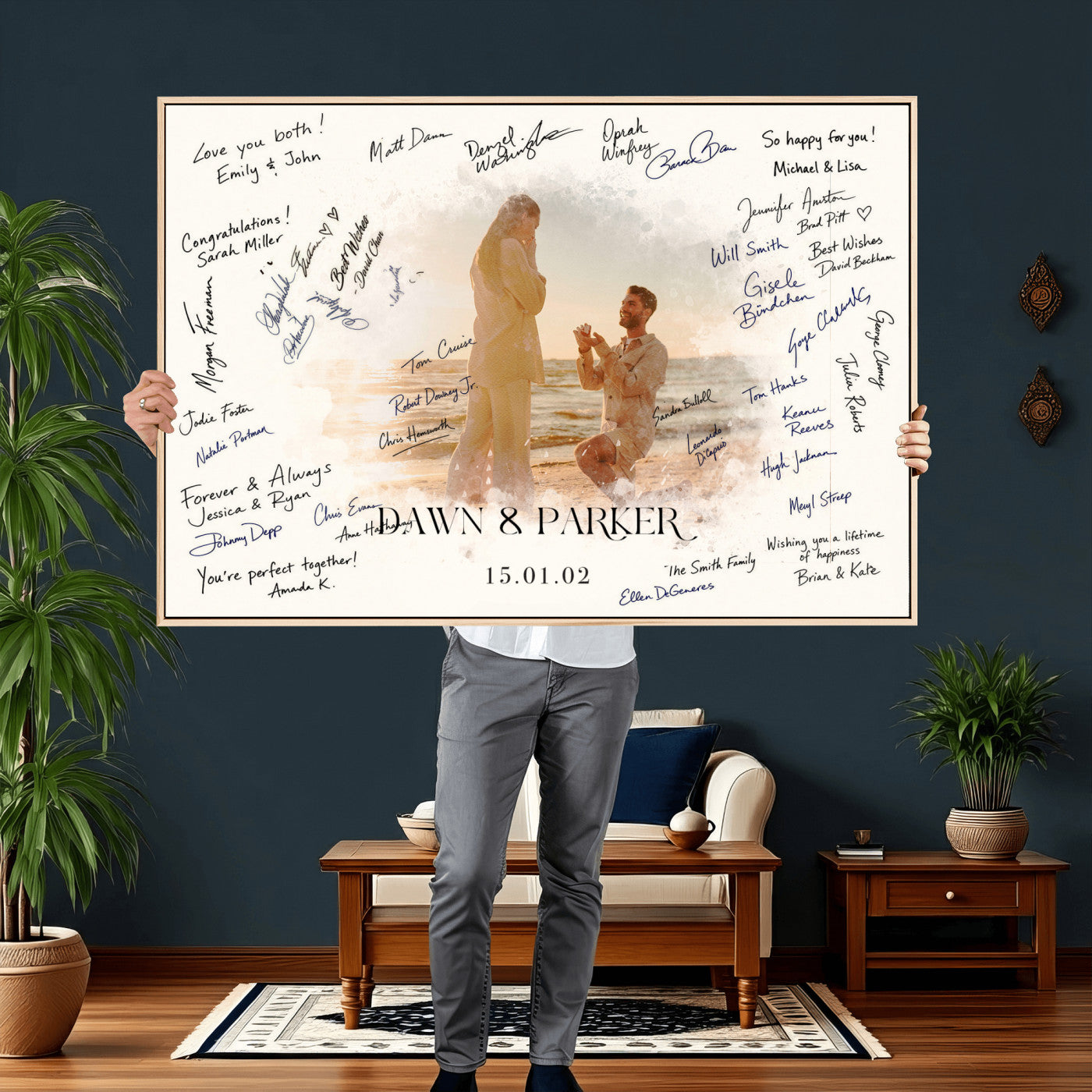 15696596-MGV-CV-36X24 - Wedding Guest Book Alternative Wall Art Canvas Print, Personalized Wedding Signature Poster, Custom Couple Photo Guestbook Canvas, Bridal Shower Reception Decor