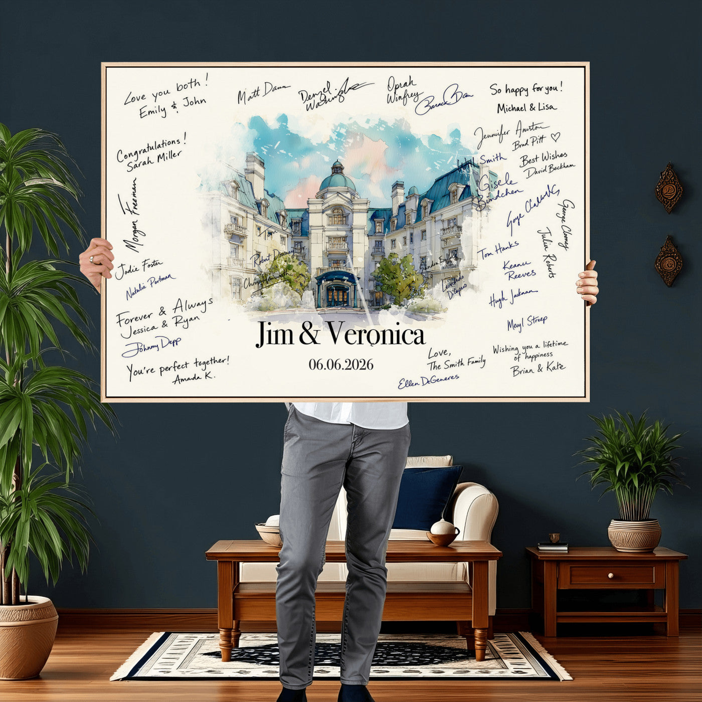 92760374-MGV-CV-36X24 - Wedding Guest Book Alternative Wall Art Canvas Print, Personalized Wedding Signature Poster, Custom Couple Photo Guestbook Canvas