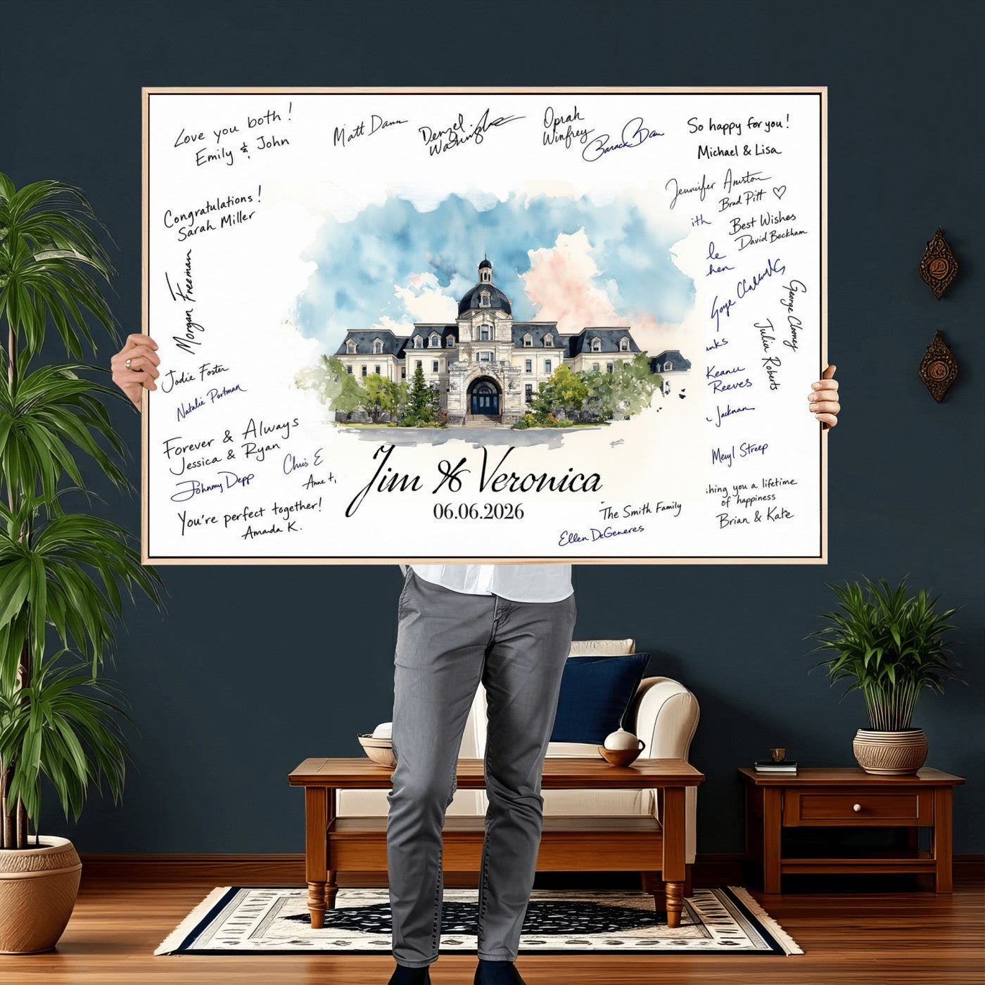 38232057-MGV-CV-36X24 - Wedding Guest Book Alternative Wall Art Canvas Print, Personalized Wedding Signature Poster, Custom Couple Photo Guestbook Canvas