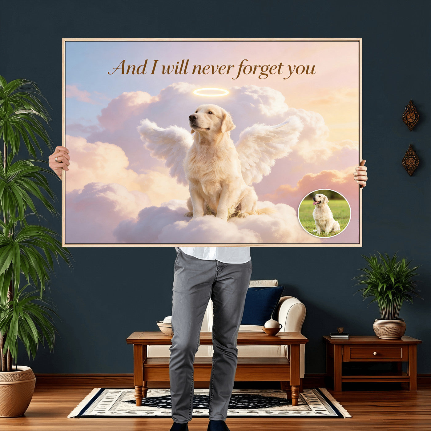 70743146-MGV-CV-36X24 - Pet Memorial Wall Art Canvas Print, Custom Dog Memorial Portrait, Personalized Angel Pet Loss Gift, Angel Wings Puppy Print