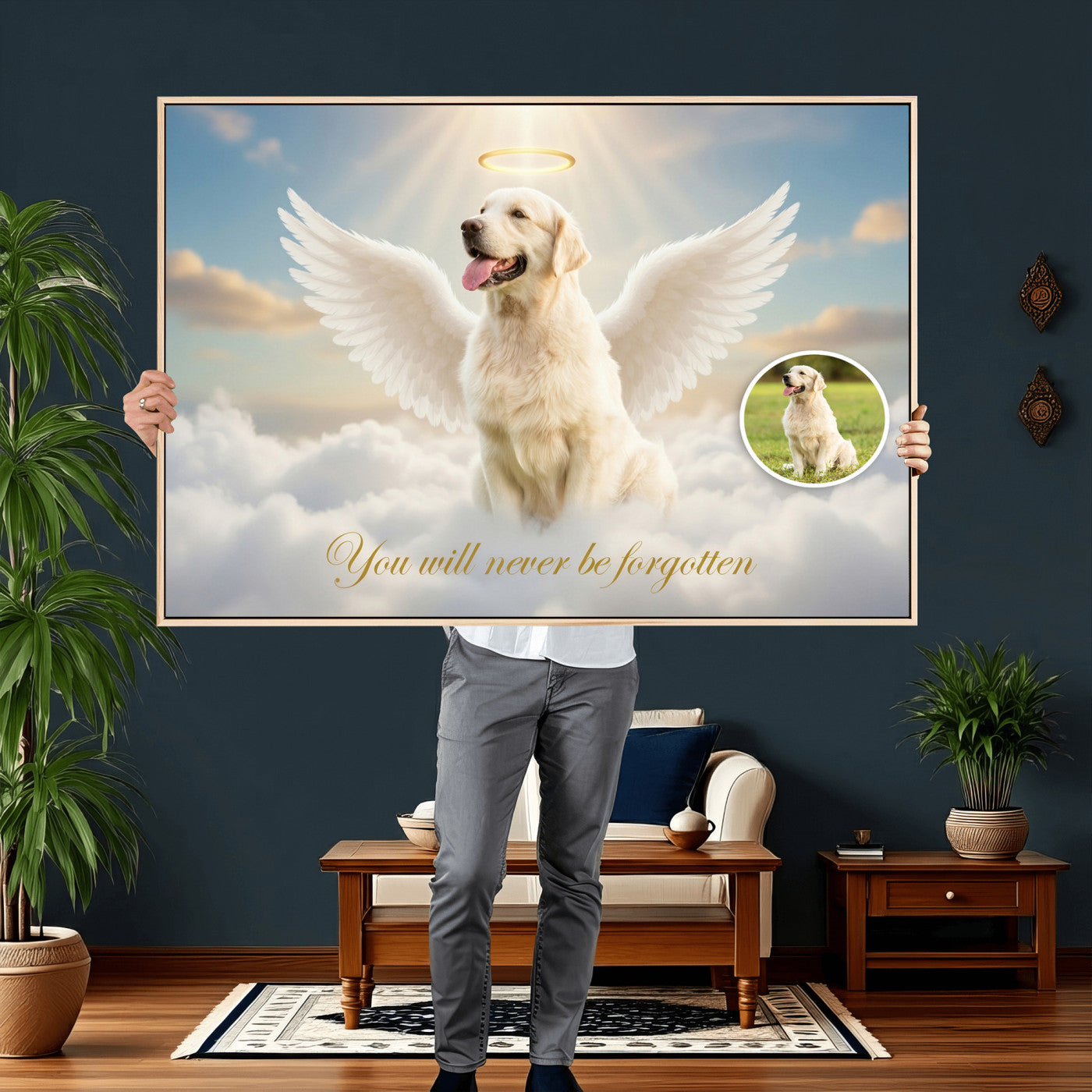 59821082-MGV-CV-36X24 - Pet Memorial Wall Art Canvas Print, Custom Dog Memorial Portrait, Personalized Angel Pet Loss Gift, Angel Wings Puppy Print