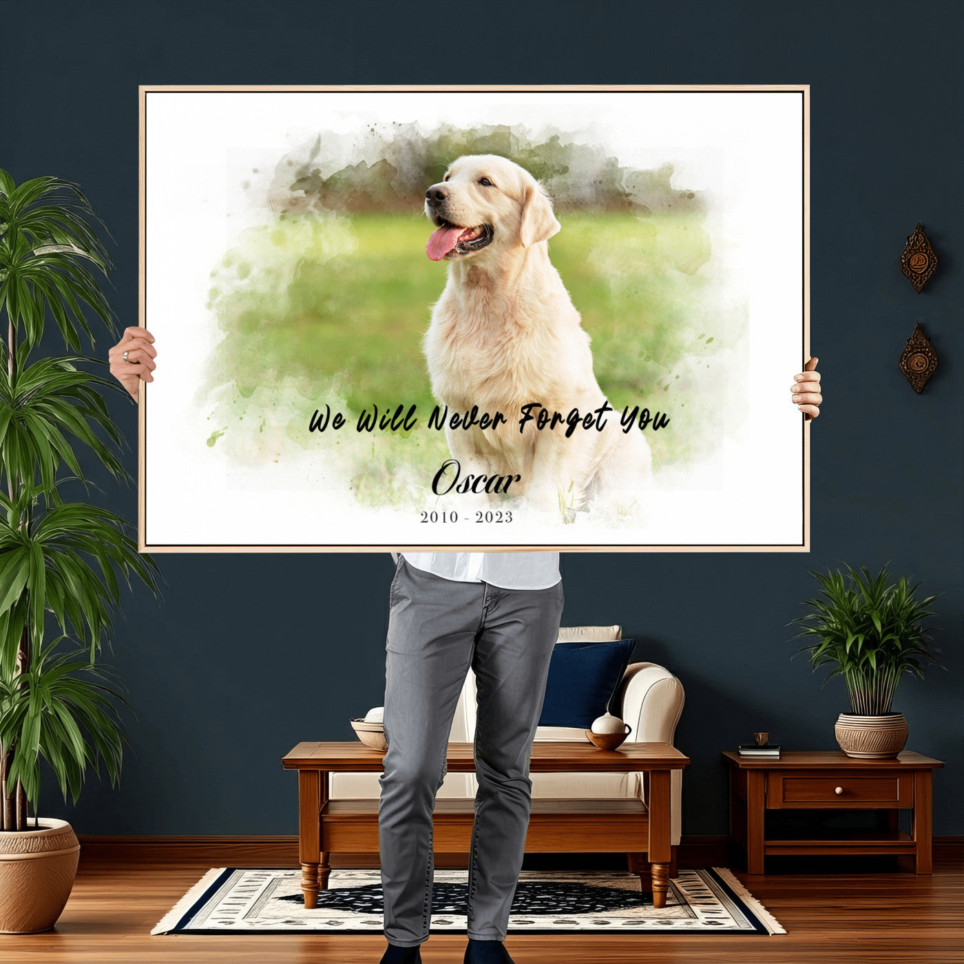 38460512-MGV-CV-36X24 - Pet Memorial Wall Art Canvas Print, Custom Dog Memorial Portrait, Personalized Angel Pet Loss Gift, Angel Wings Puppy Print