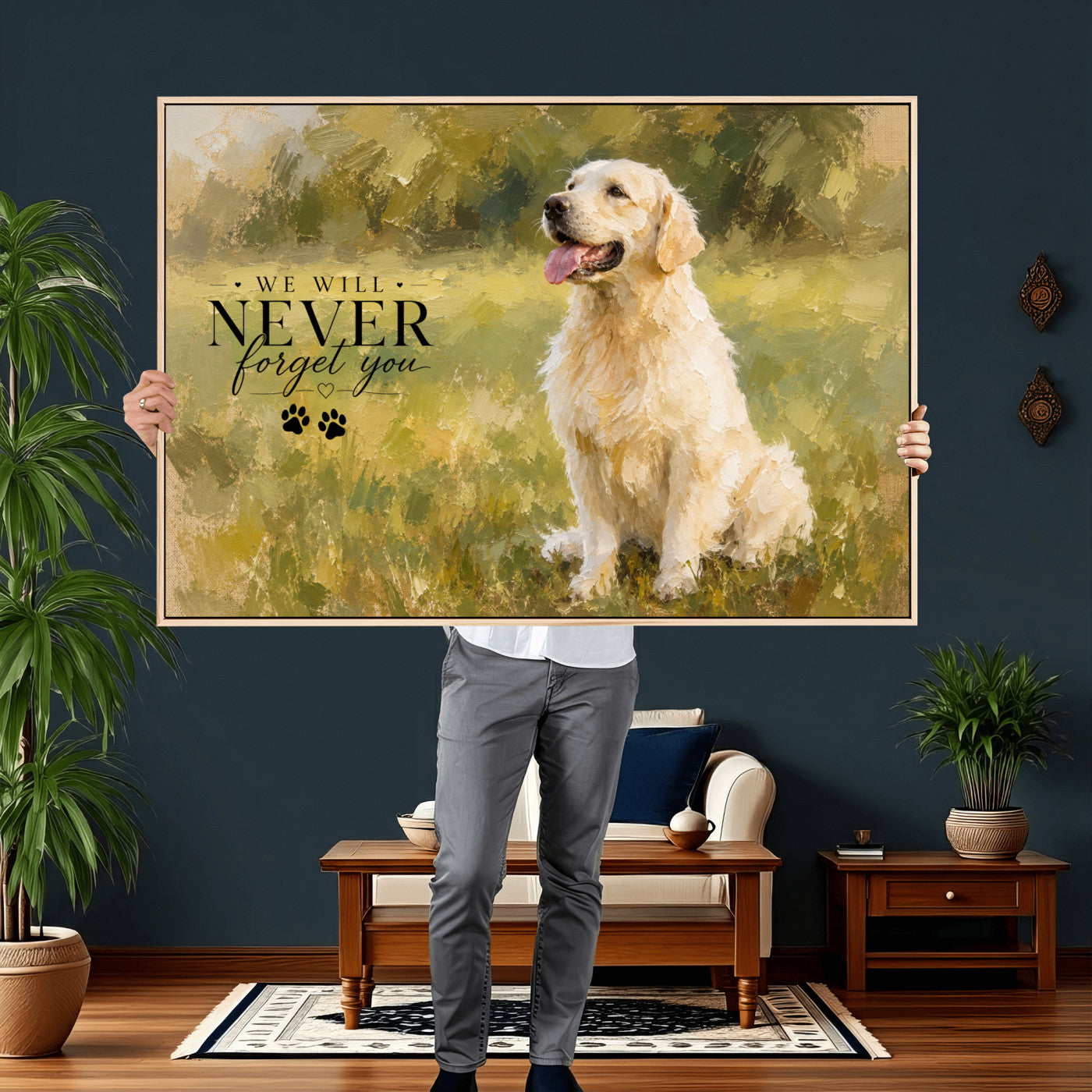 38460512P1-MGV-CV-36X24 - Oil Paint Style Pet Memorial Wall Art Canvas Print, Custom Dog Memorial Portrait, Personalized Angel Pet Loss Gift, Angel Wings Puppy Print