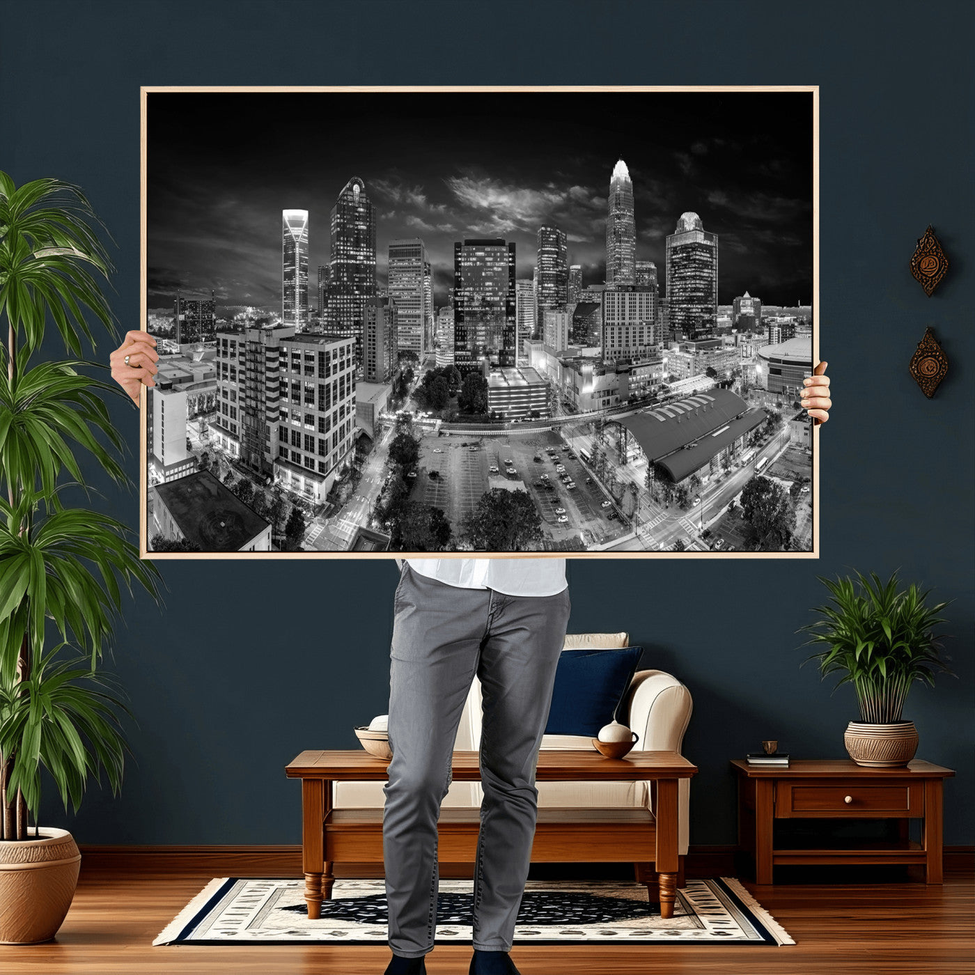 60105075-MGV-CV-36X24 - Charlotte Skyline Canvas Wall Art Print – North Carolina Cityscape Photography Print
