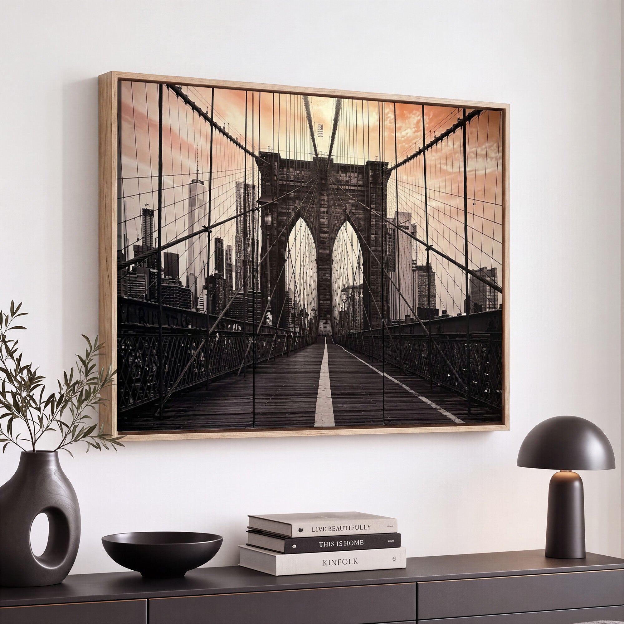 93226664-MGV-CV-36X24 - Brooklyn Bridge Canvas Wall Art, New York City Skyline Photography Print, NYC Landmark Urban Decor Artwork