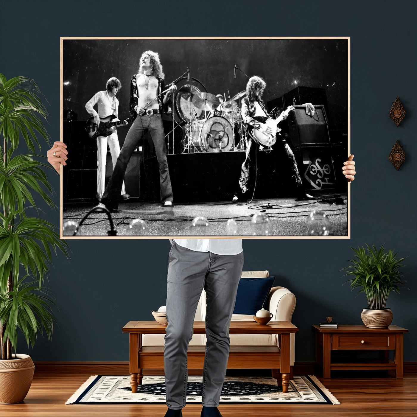 87313532-MGV-CV-36X24 - ed Zeppelin Live Concert Canvas Wall Art, Classic Rock Band Photography Print, Vintage Music Stage Performance Artwork