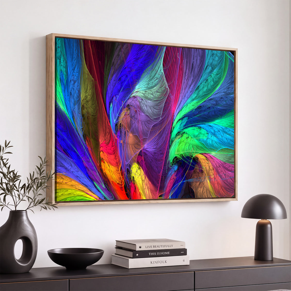 376925791-MGV-CV-36X24 - Colorful Abstract Canvas Wall Art, Rainbow Swirl Fractal Print, Bold Multicolor Living Room Decor, Vibrant Energy Art, Large Abstract Wall Art