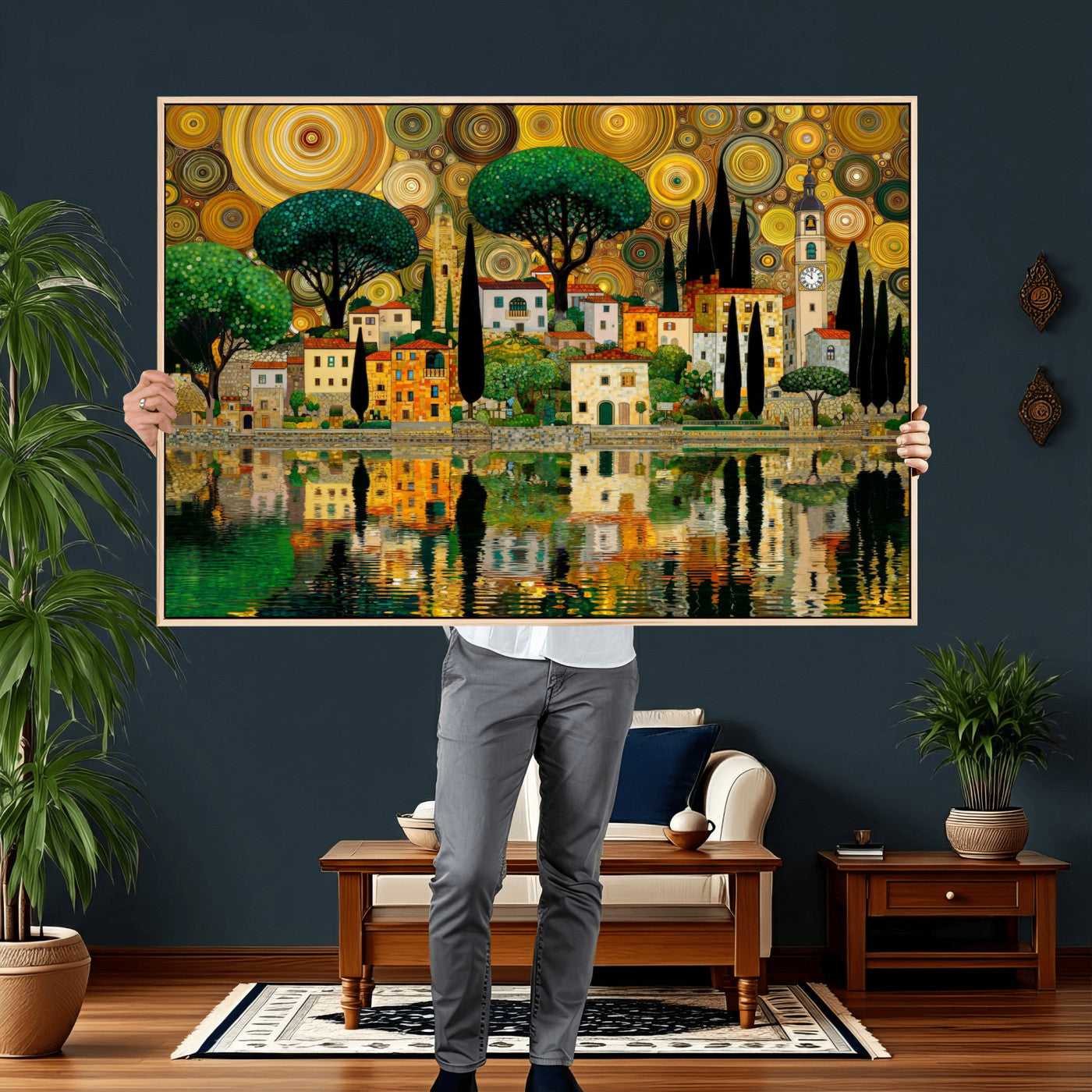 93010897-MGV-CV-36X24 - Gustav Klimt Golden Cityscape Wall Art Canvas Print,