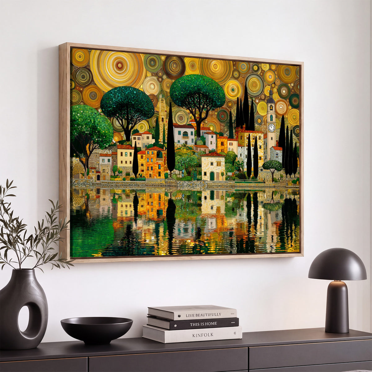 93010897-MGV-CV-36X24 - Gustav Klimt Golden Cityscape Wall Art Canvas Print,
