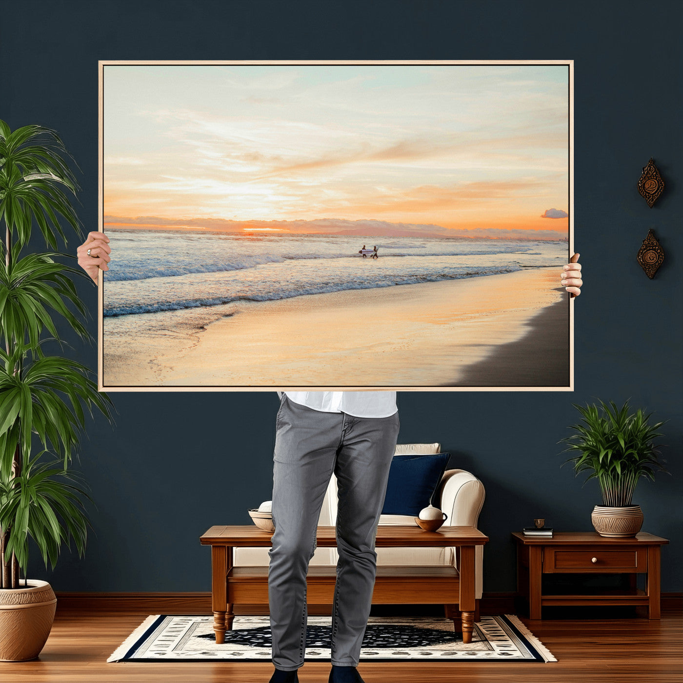 38131619-MGV-CV-36X24 - Beach Sunset Canvas Wall Art Print | Ocean Waves Landscape, Coastal Photography, Seascape Wall Decor, Ready to Hang