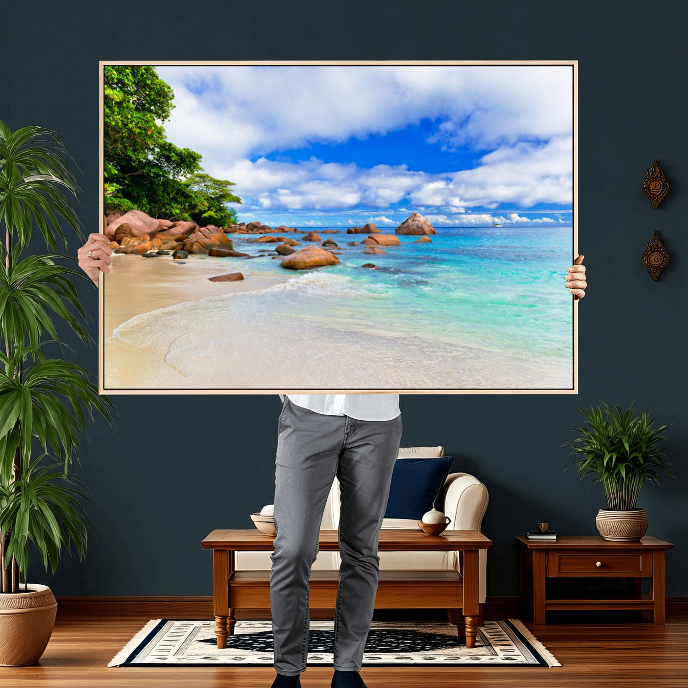 81980382-MGV-CV-36X24 - Seychelles Beach Canvas Wall Art - Anse Intendance Turquoise Ocean Print