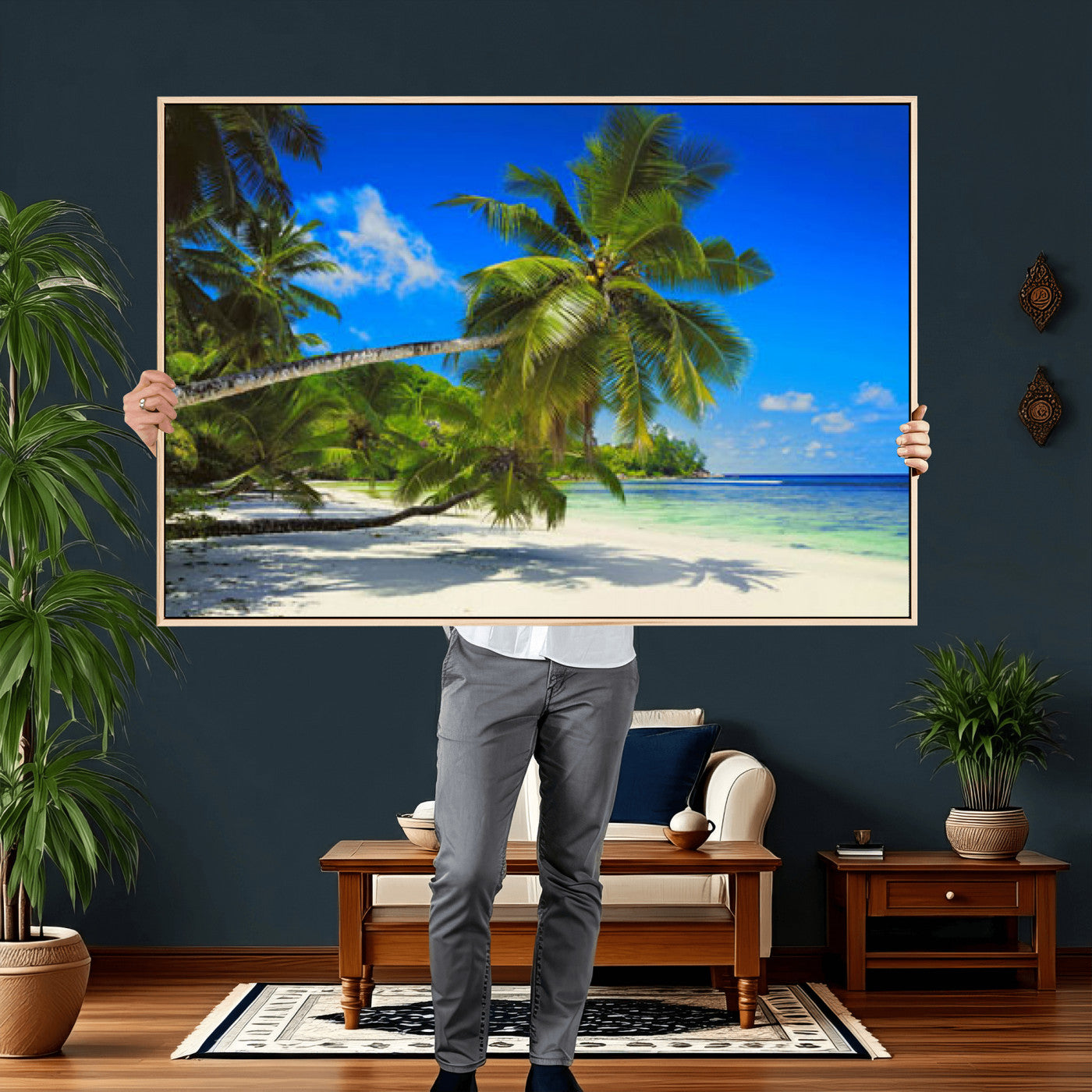 20475280-MGV-CV-36X24 - Tropical Island Coconut Palm Trees Wall Art Canvas Print - Turquoise Beach Print for Nautical Home Decor