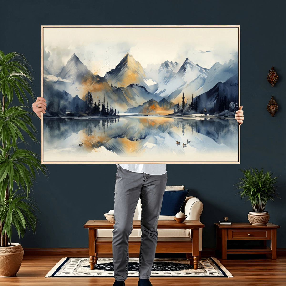 10196184T-MGV-CV-36X24 - Abstract Lake Mountain Wall Art Canvas Print