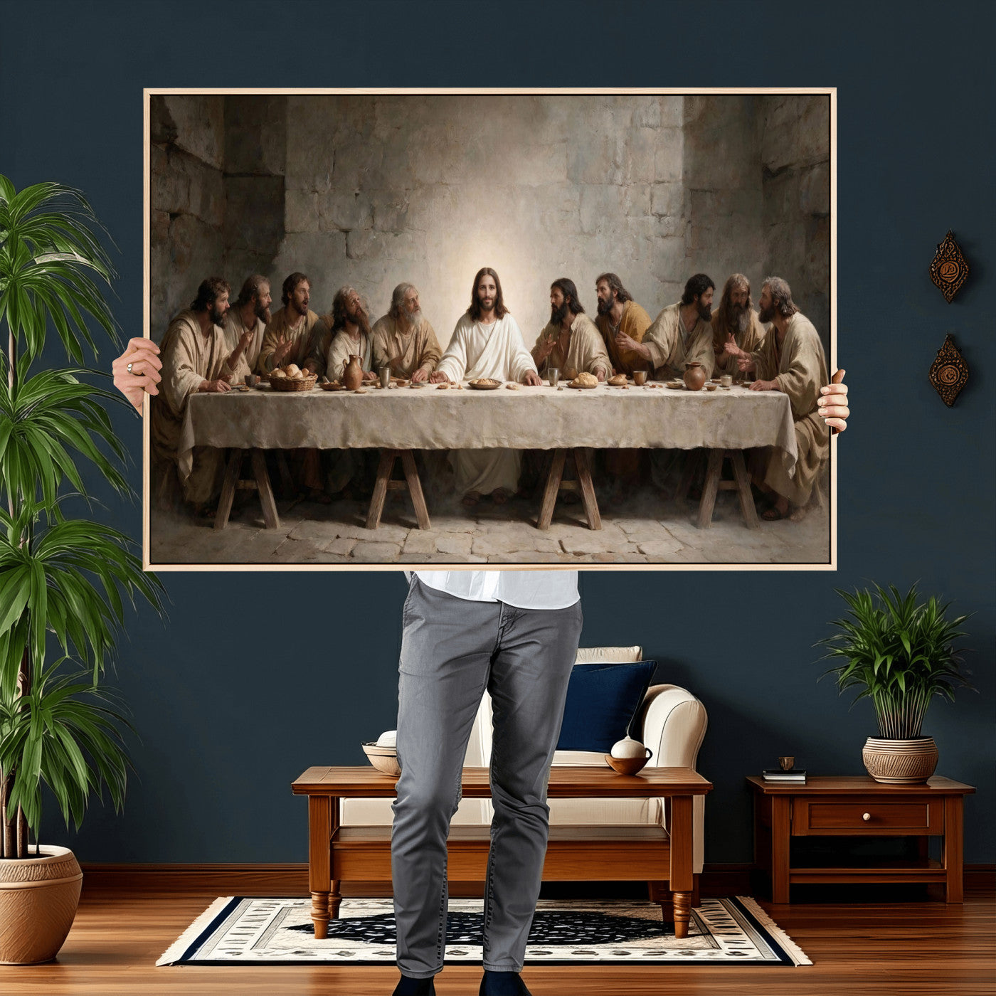 69633087-MGV-CV-36X24 - The Last Supper of Jesus Christ Wall Art Canvas Print - Classical Christian Faith Home Decor
