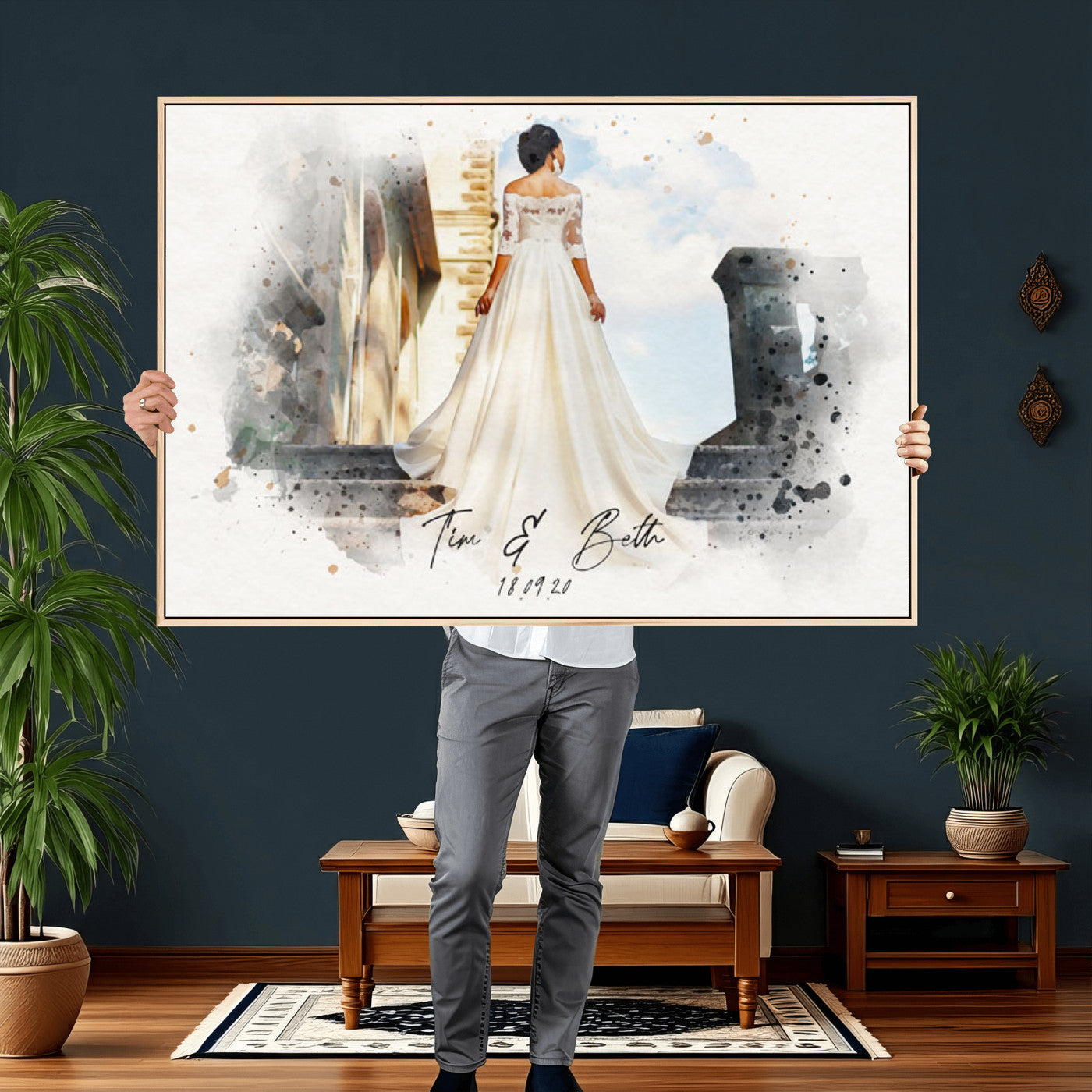 22778251-MGV-CV-36X24 - Watercolor Couple Portrait from Photo, Custom Wedding Anniversary Gift for Wife Husband Parents, Engagement Gift for Friend, Custom Gift