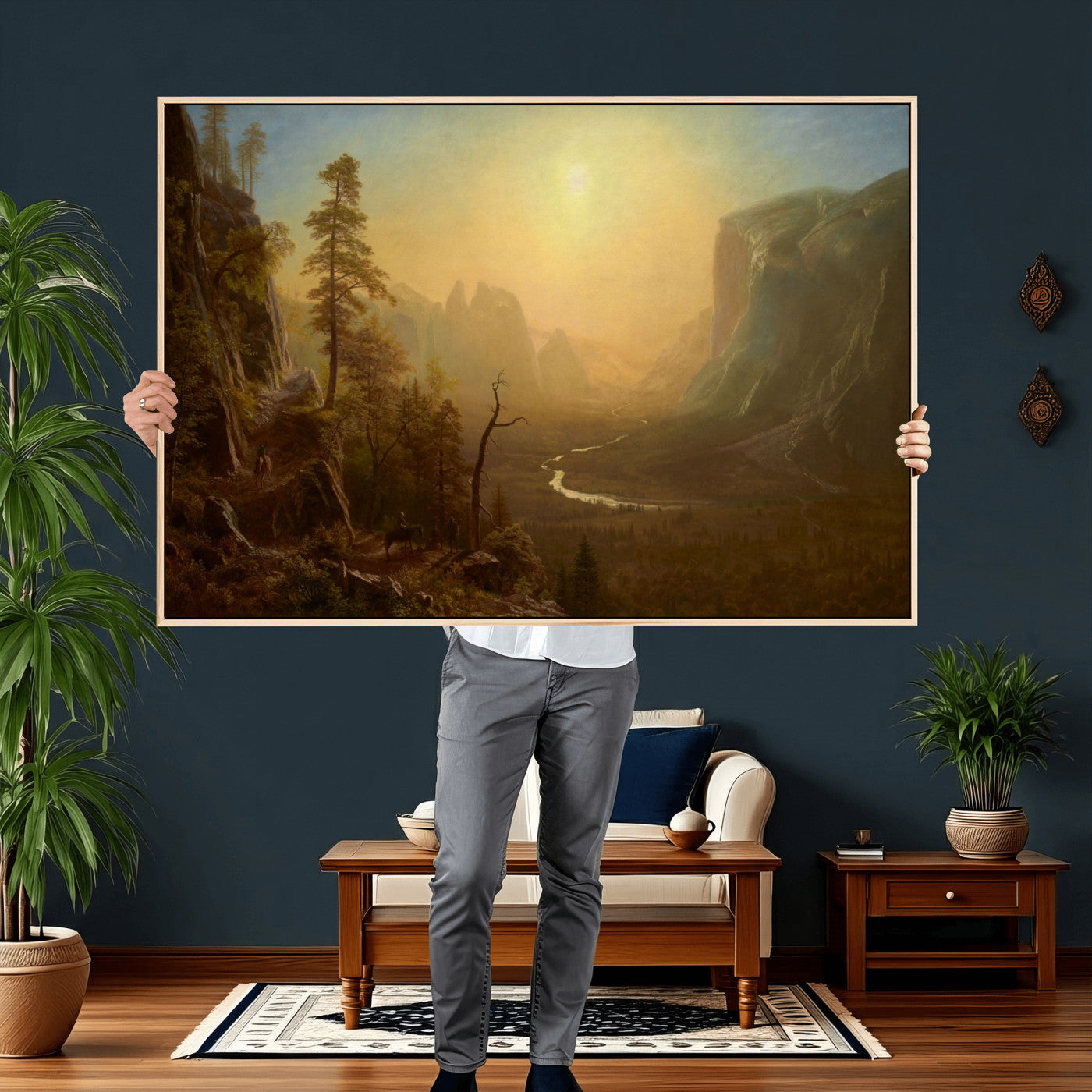 32350988-MGV-CV-36X24 - Albert Bierstadt Among the Sierra Nevada California Yosemite Wall Art Canvas Print, Classic Fine Art Painting Print