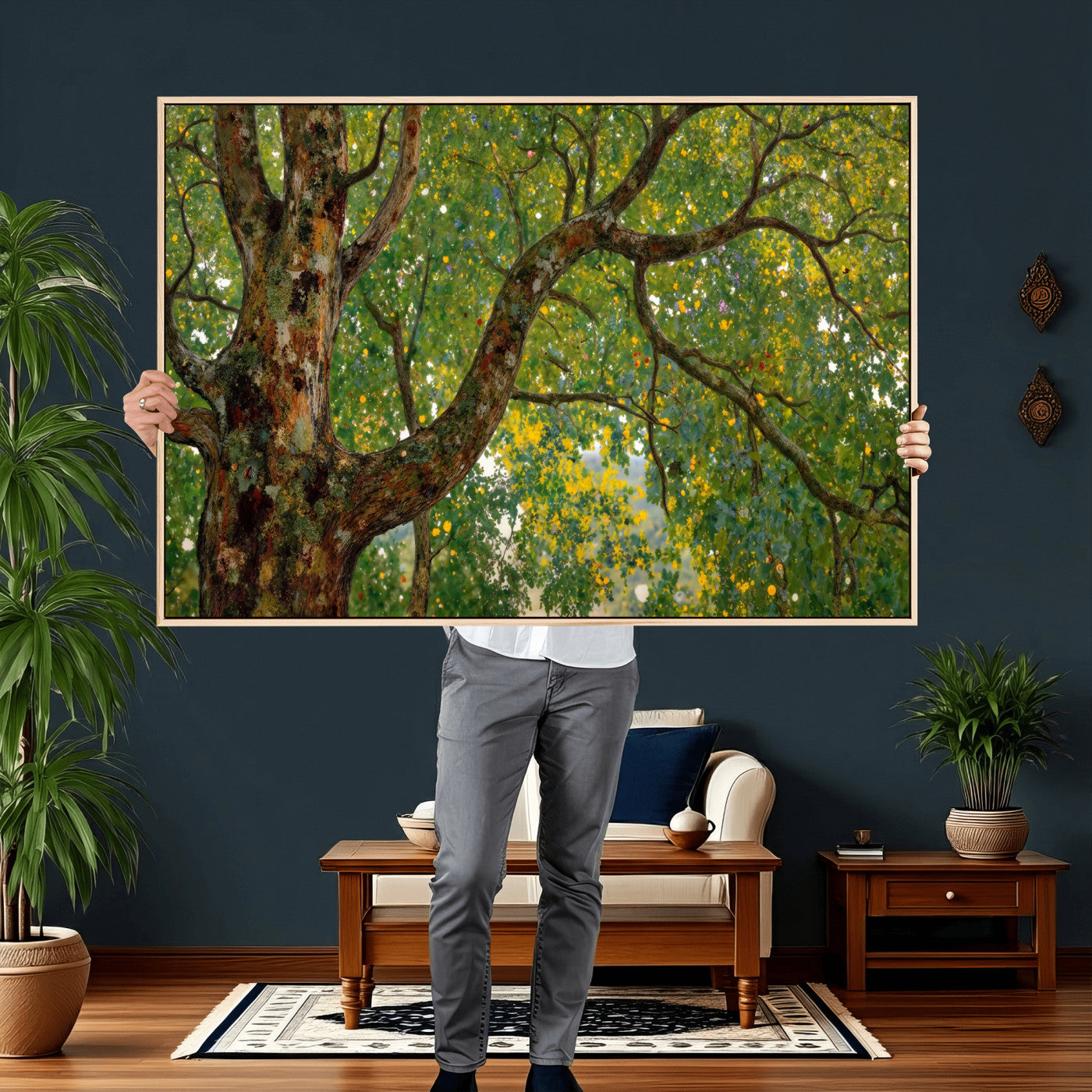23663535-MGV-CV-36X24 - Vintage Summer Forest Green Tree Wall Art Canvas Print, Lush Leaves Impressionist Painting Print