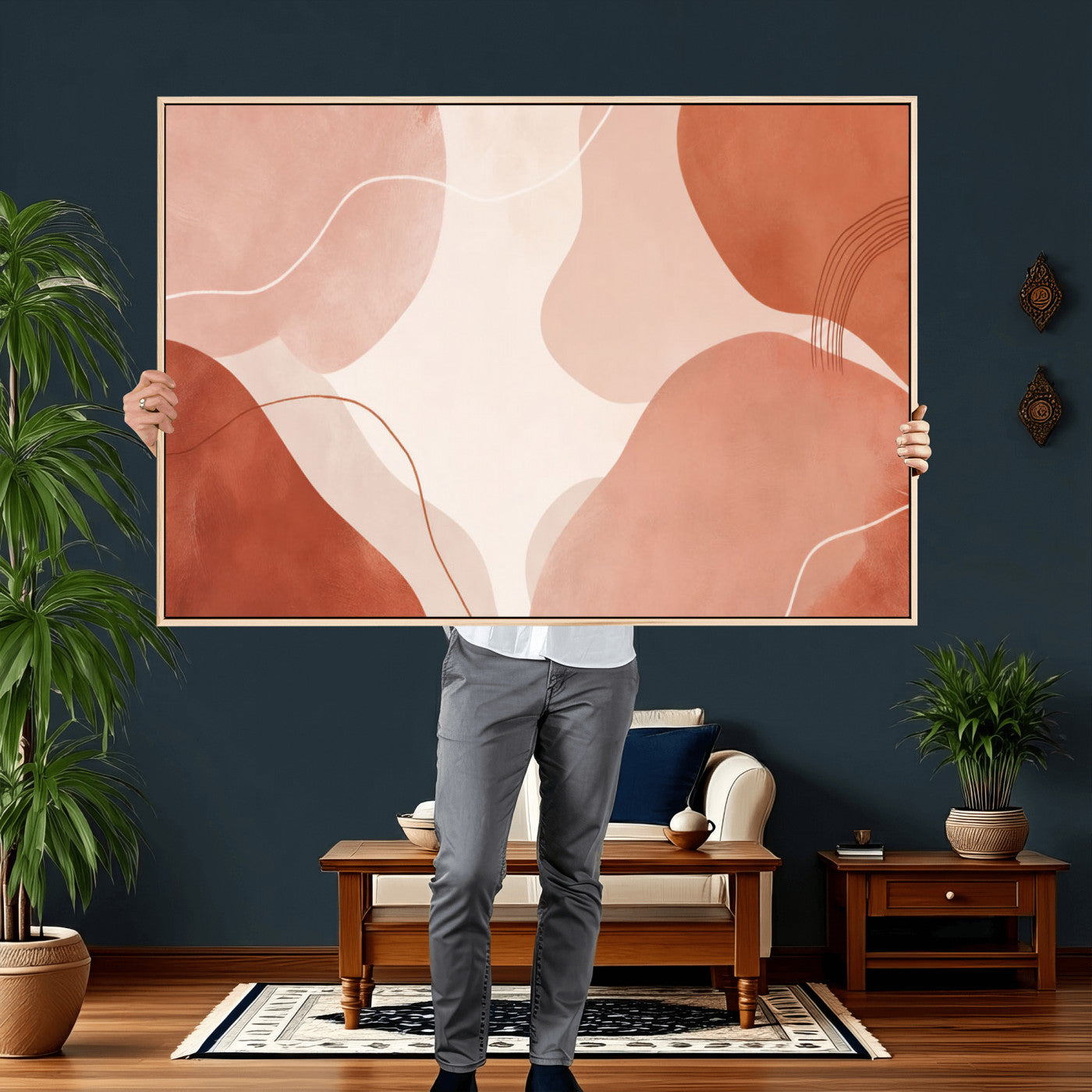 17685421-MGV-CV-36X24 - Abstract Boho Terracotta Wall Art Canvas Print, Mid Century Minimalist Painting Print