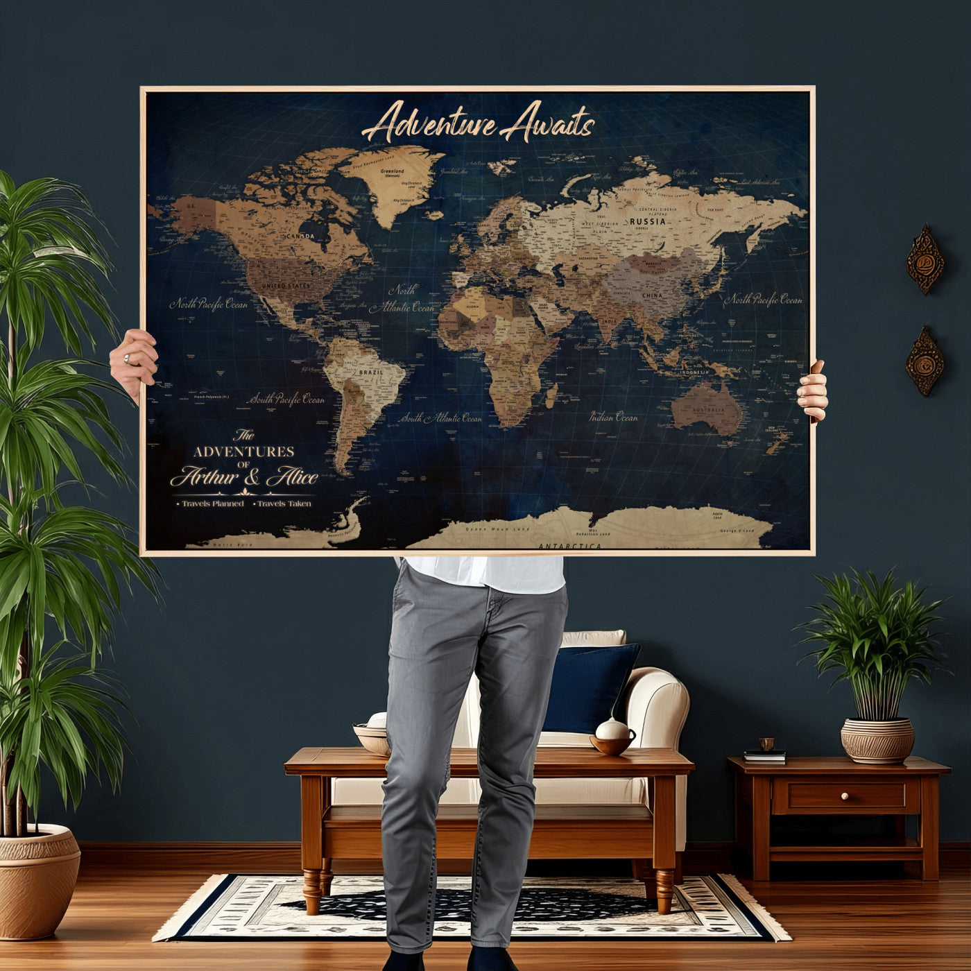 74477969-MGV-CV-36X24 - Custom Push Pin World Map Canvas | Personalized Travel Tracker | Wedding Anniversary Gift for Couples | Adventure Map Wall Art with Pins