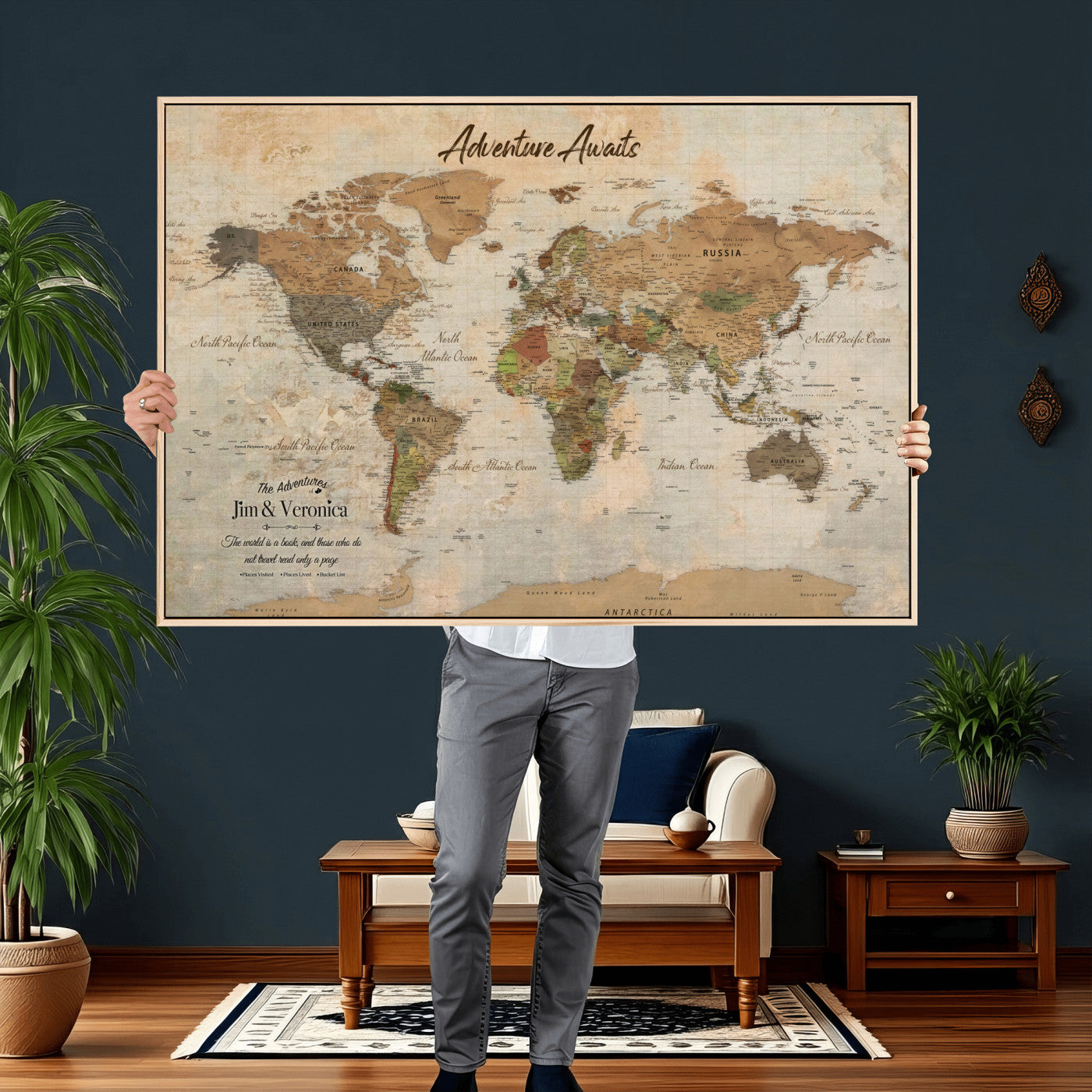 51298056-MGV-CV-36X24 - Custom Push Pin World Map Canvas | Personalized Travel Tracker | Wedding Anniversary Gift for Couples | Adventure Map Wall Art with Pins