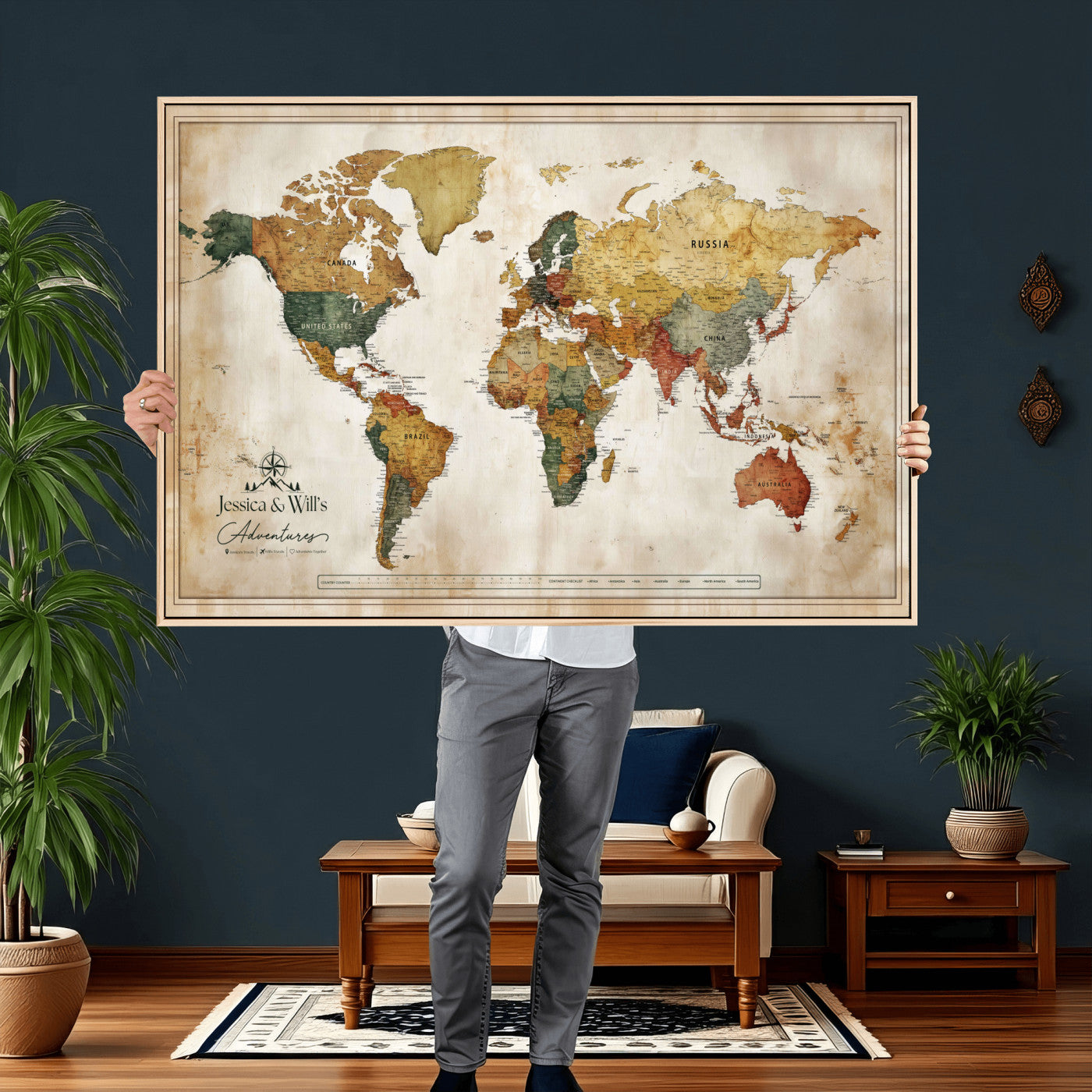 19542567-MGV-CV-36X24 - Custom Push Pin World Map Canvas | Personalized Travel Tracker | Wedding Anniversary Gift for Couples | Adventure Map Wall Art with Pins