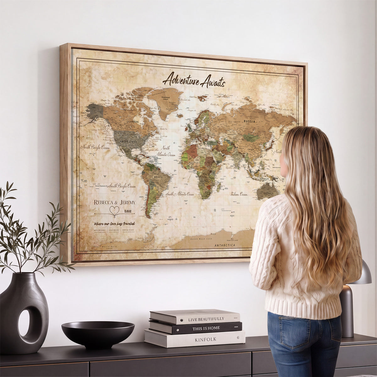 1954256765-MGV-CV-36X24 - Custom Push Pin World Map Canvas PRINT | Personalized Travel Tracker | Wedding Anniversary Gift