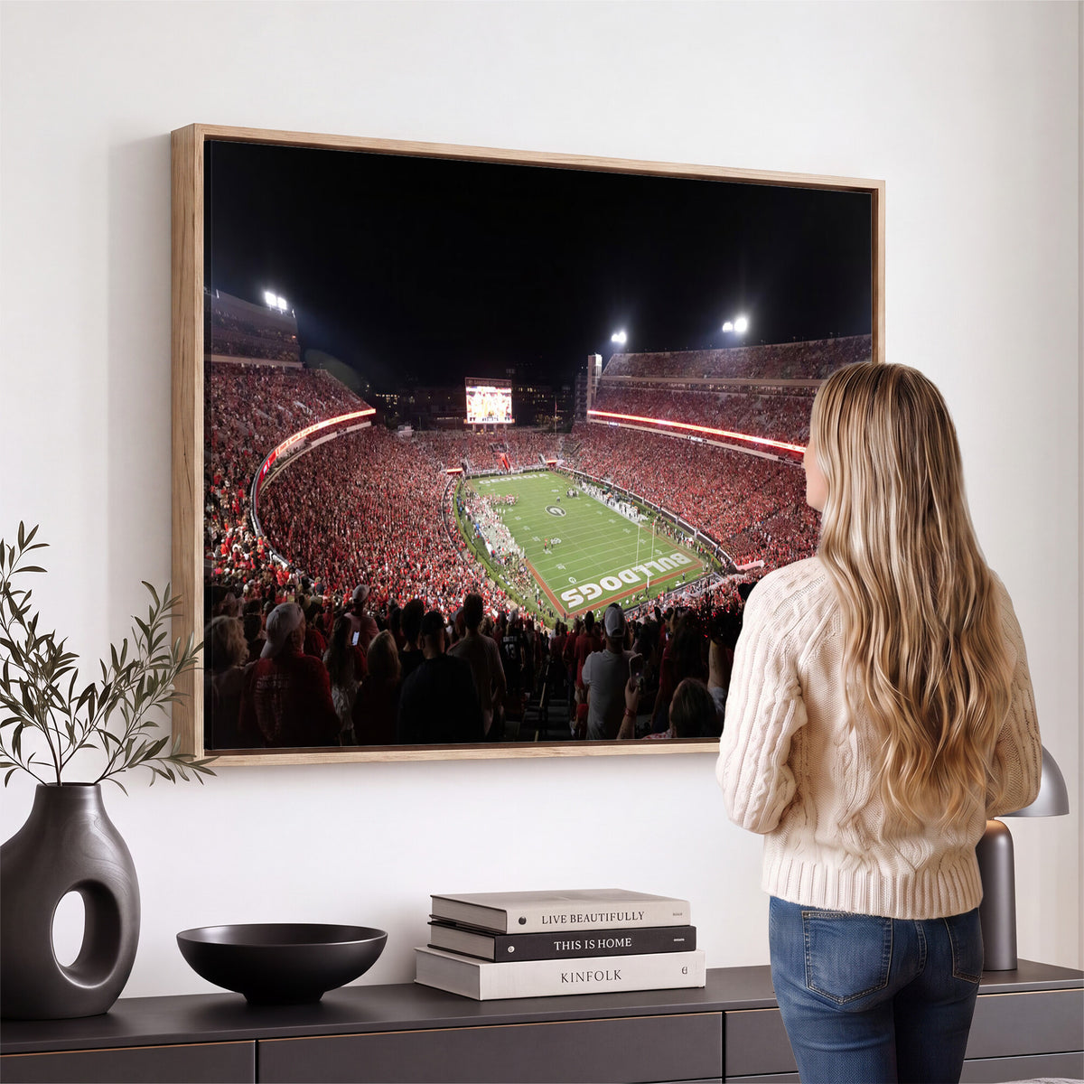 50587166-_Poster-30x20 - Sanford Stadium Georgia Bulldogs Canvas Print 3 Piece Framed Wall Art Extra Large Floating Frame Sports Poster Made in USA