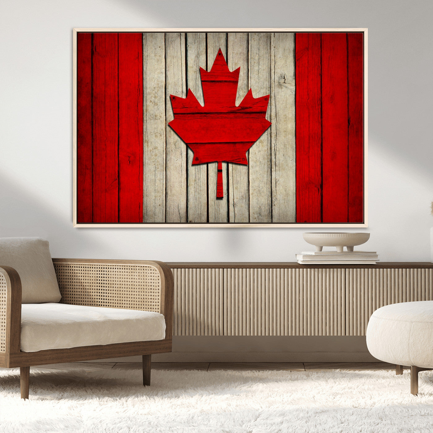 22674-MGV-FC-36X24_Natural-Rustic Canada Flag Wall Art – Framed Canadian Flag Canvas Print, Vintage Wood Texture Home or Office Decor