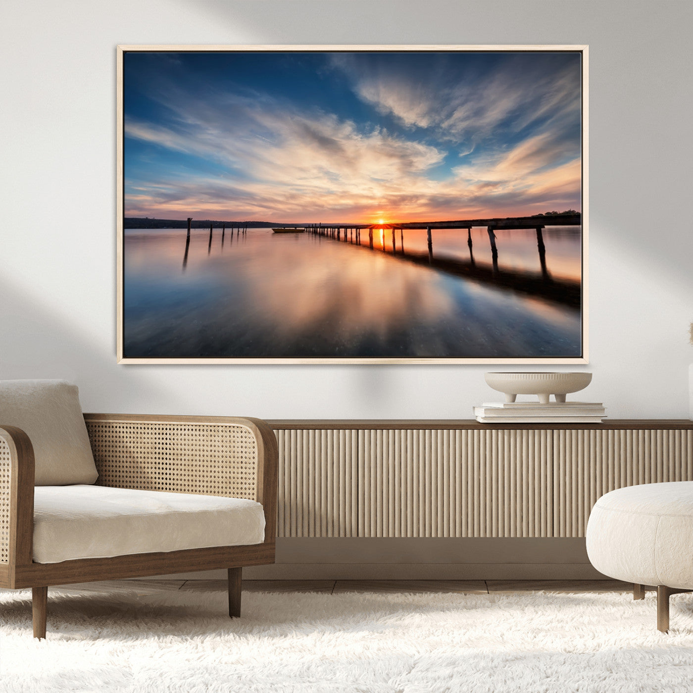 39967-MGV-CV-36X24-Wooden Pier on Seascape and Sunset Wall Art Canvas Print