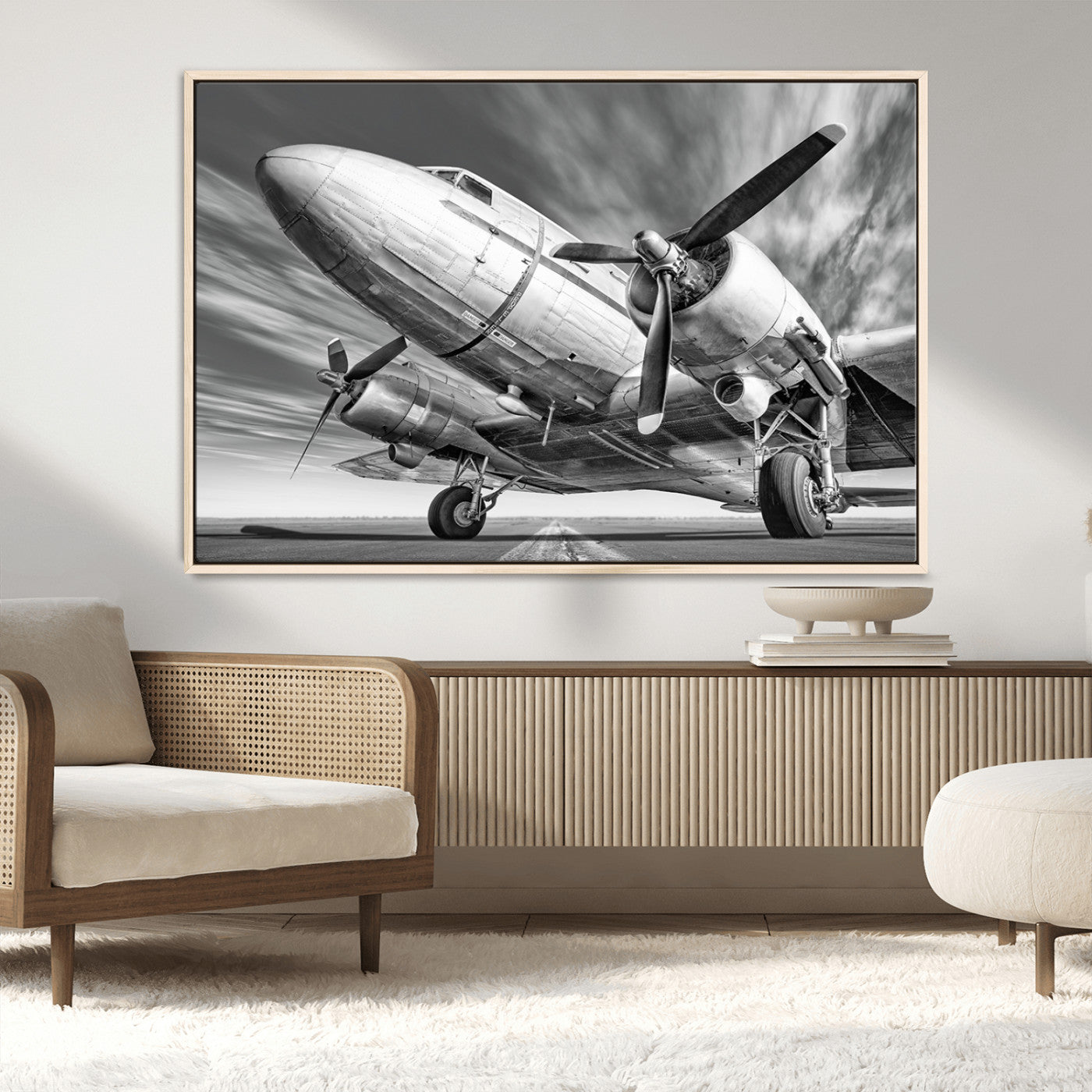 82744-MGV-FC-36X24_Natural-Vintage Airplane on Runway Canvas Print
