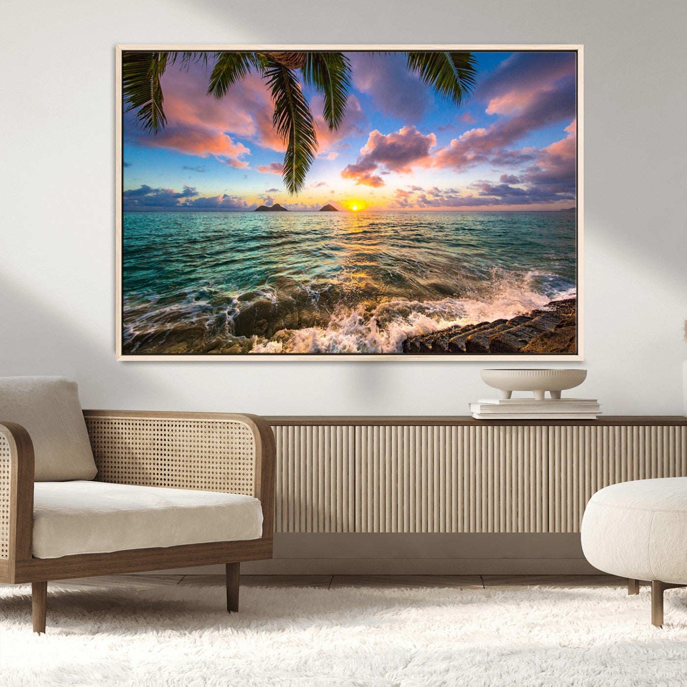 -Framed Tropical Sunset Art Canvas Print