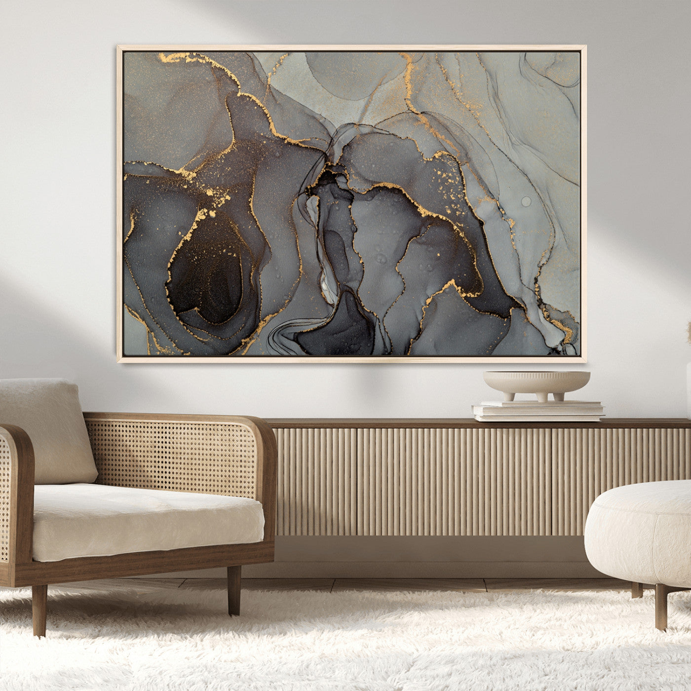 16762-MGV-CV-36X24-Gray Marble Fluid Wall Art – Modern Abstract Canvas Print with Elegant Flowing Patterns, Minimalist Luxury Decor for Living Room, Office, or Bedroom