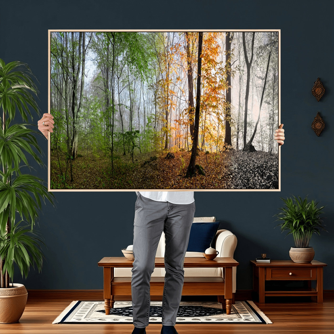 95317-MGV-CV-36X24 - Four Seasons Wall Art Forest Canvas Print – Triptych Seasonal Nature Print – Landscape Decor for Living Room